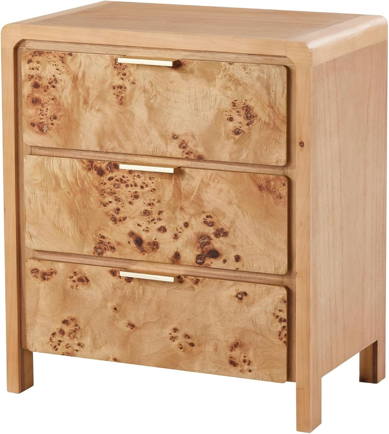 Natural Burl Wood 3 Drawer Farmhouse Nightstand
