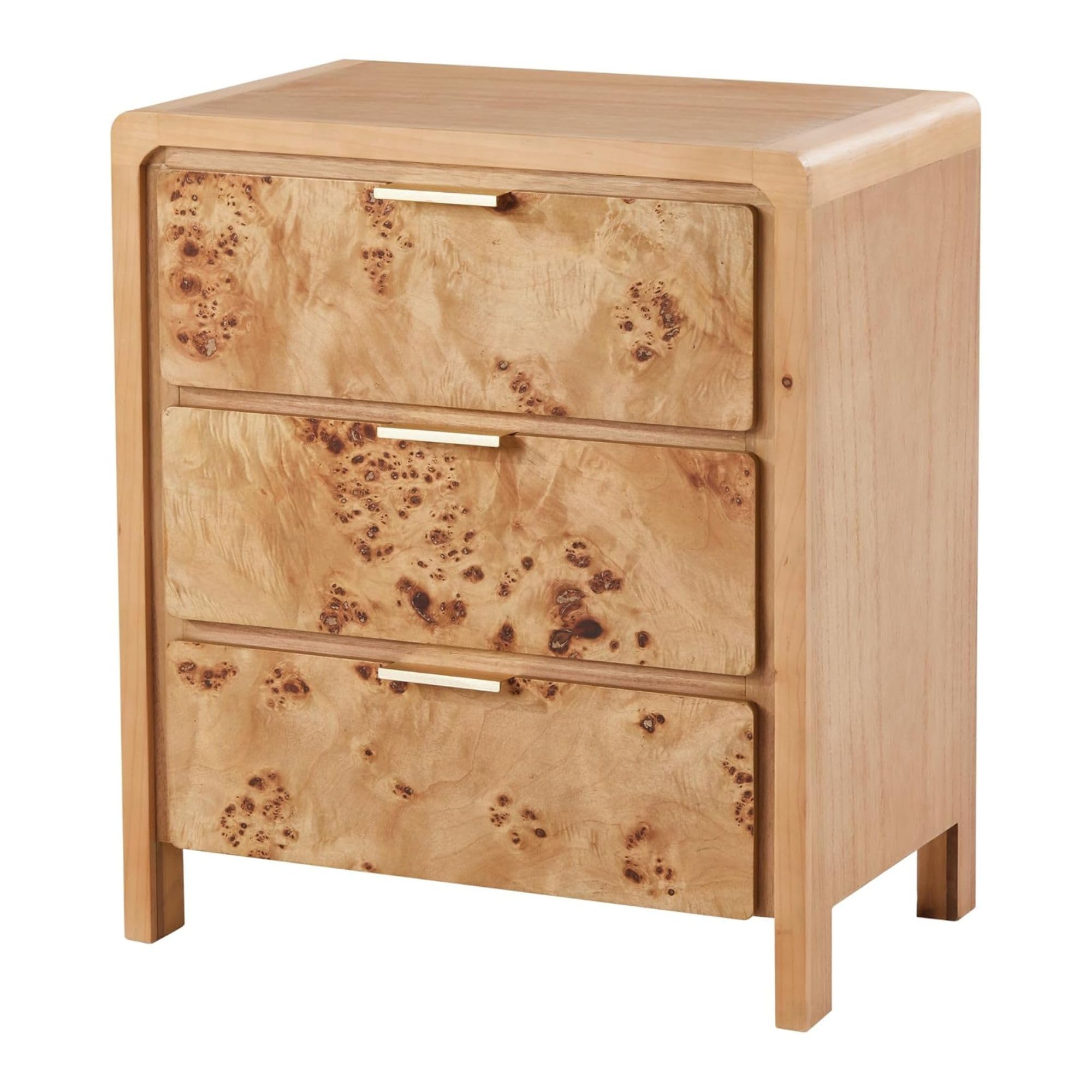 Natural Burl Wood 3 Drawer Farmhouse Nightstand
