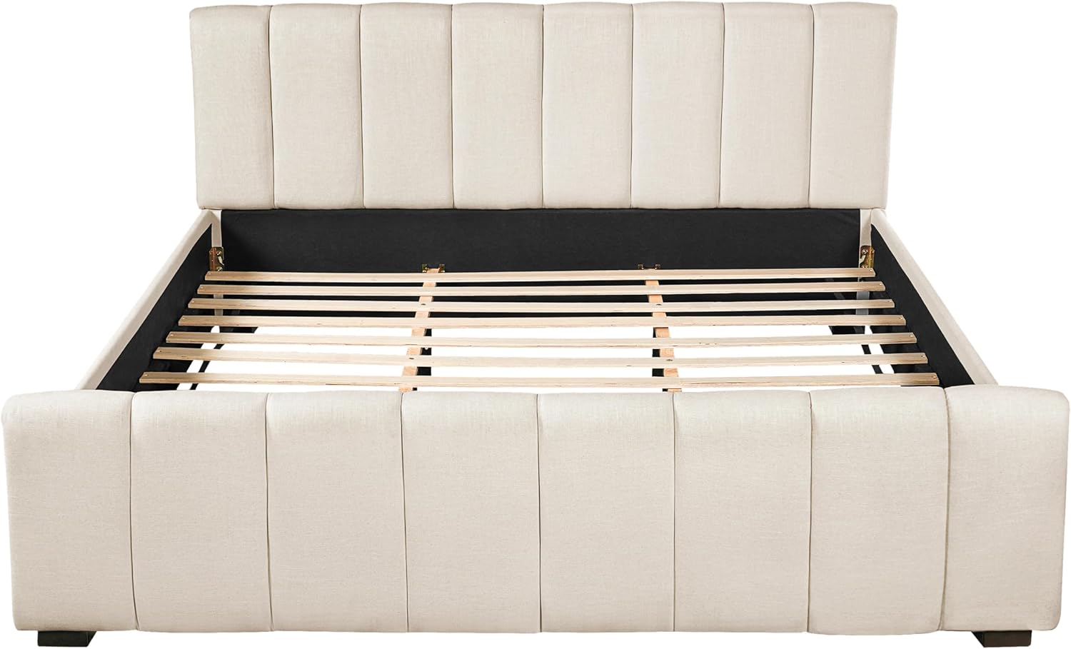 Beige Linen Cal King Curved Panel Bed Frame