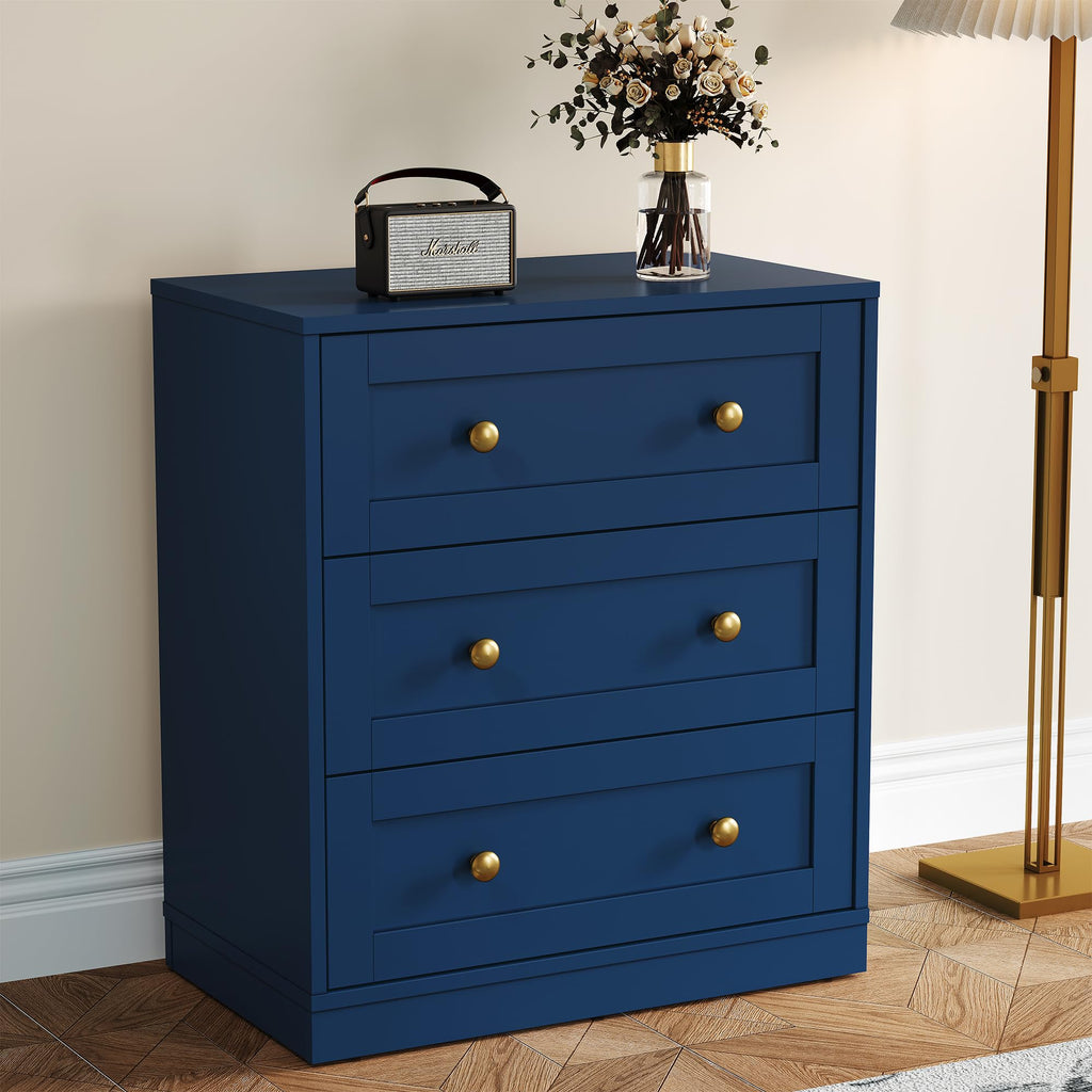 Beige Large Wood 3 Drawer Bedroom Nightstand