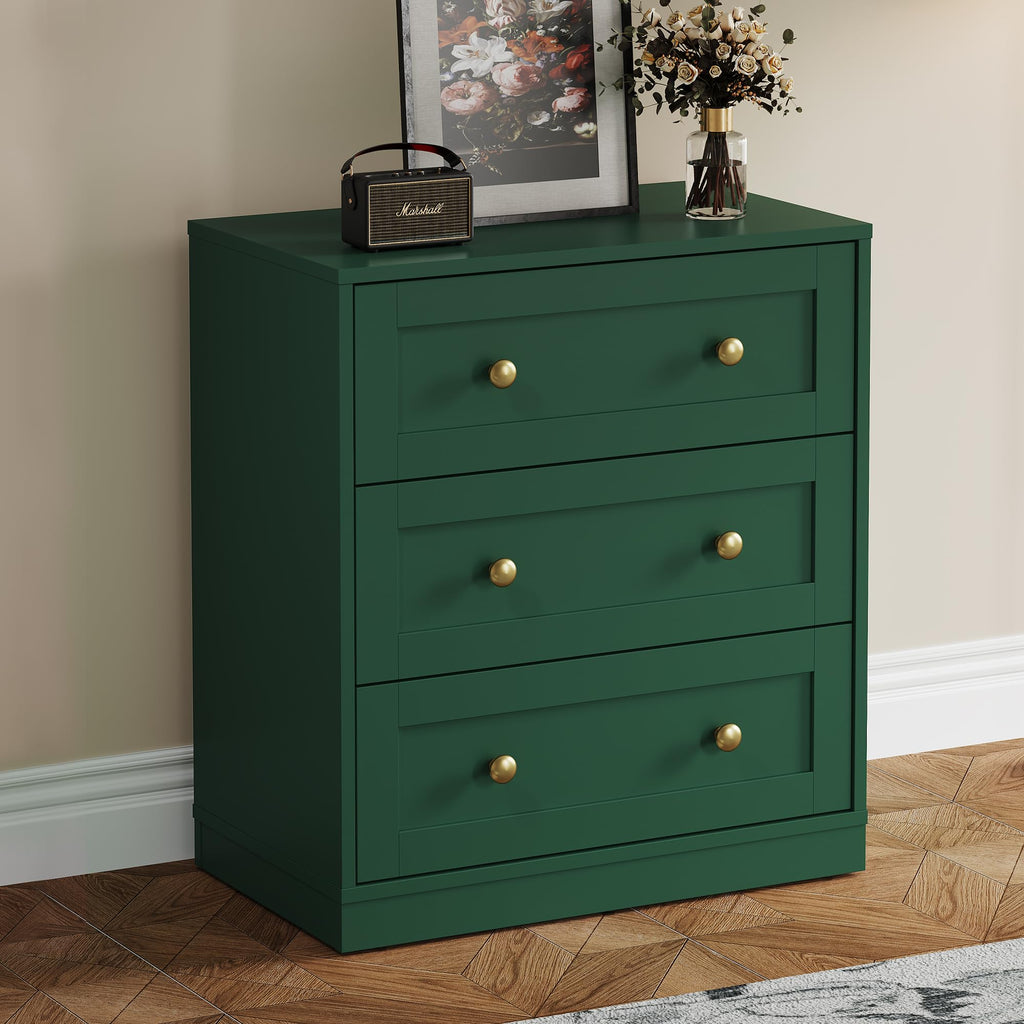 Beige Large Wood 3 Drawer Bedroom Nightstand