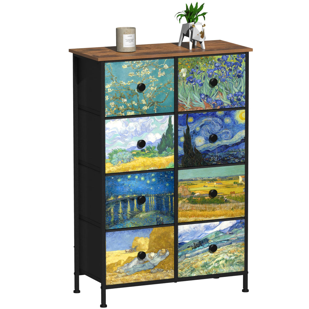 Rustic Brown Wood Top 8 Drawer Narrow Tall Dresser