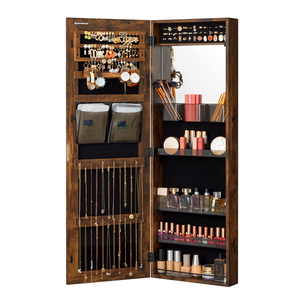 55 Inch Black LED Lockable Mounted Jewelry Cabinet