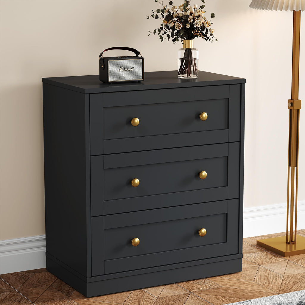 Beige Large Wood 3 Drawer Bedroom Nightstand