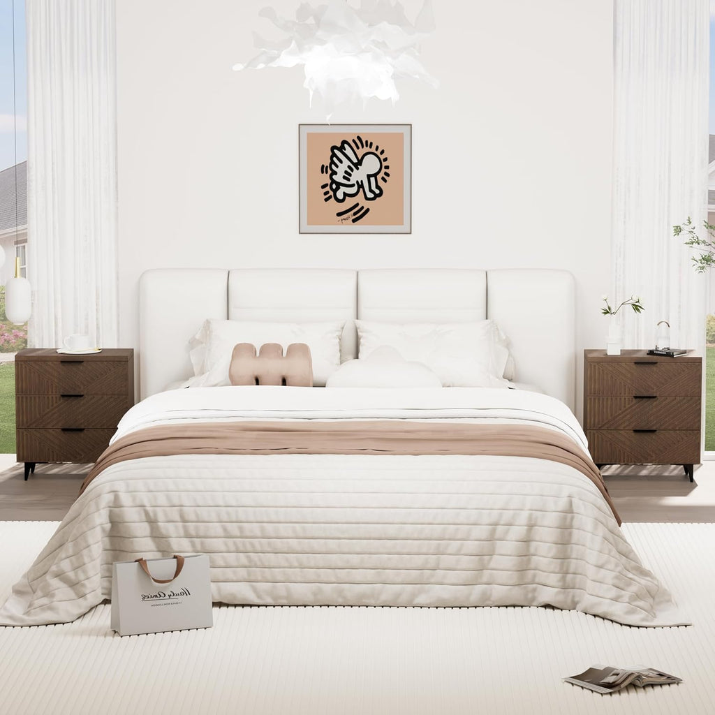 Brown Fluted 3 Drawer Oversized Bedroom Nightstand