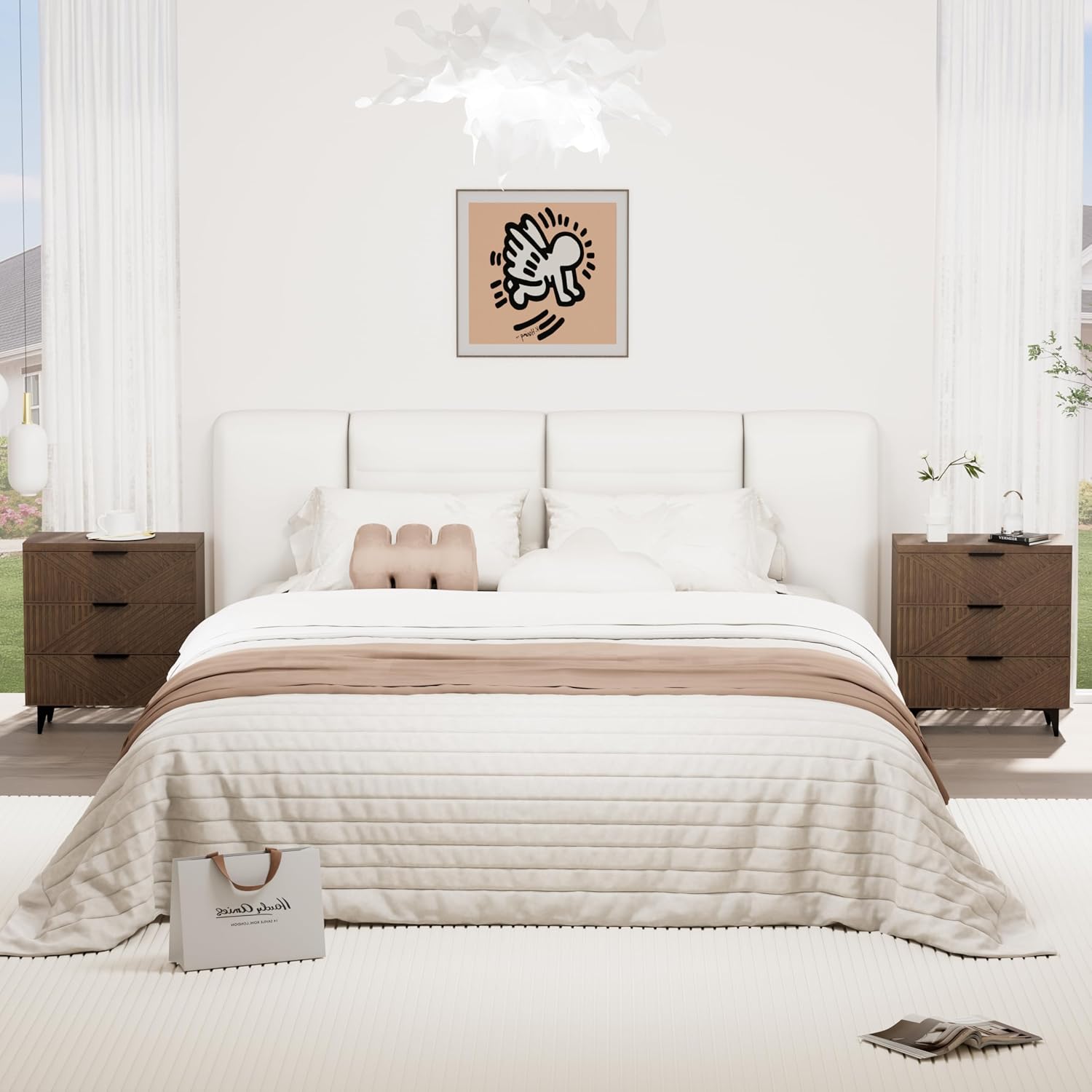 Brown Fluted 3 Drawer Oversized Bedroom Nightstand