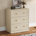 Beige Large Wood 3 Drawer Bedroom Nightstand