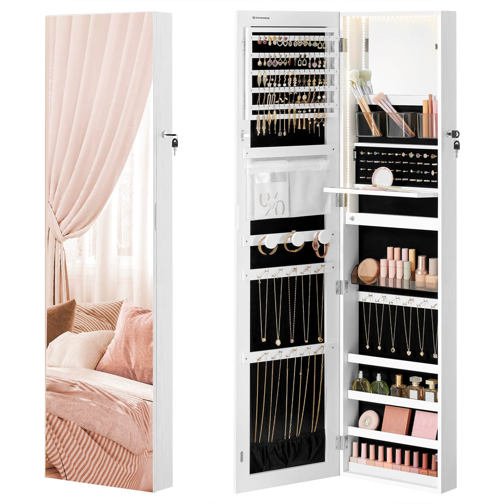 55 Inch Black LED Lockable Mounted Jewelry Cabinet