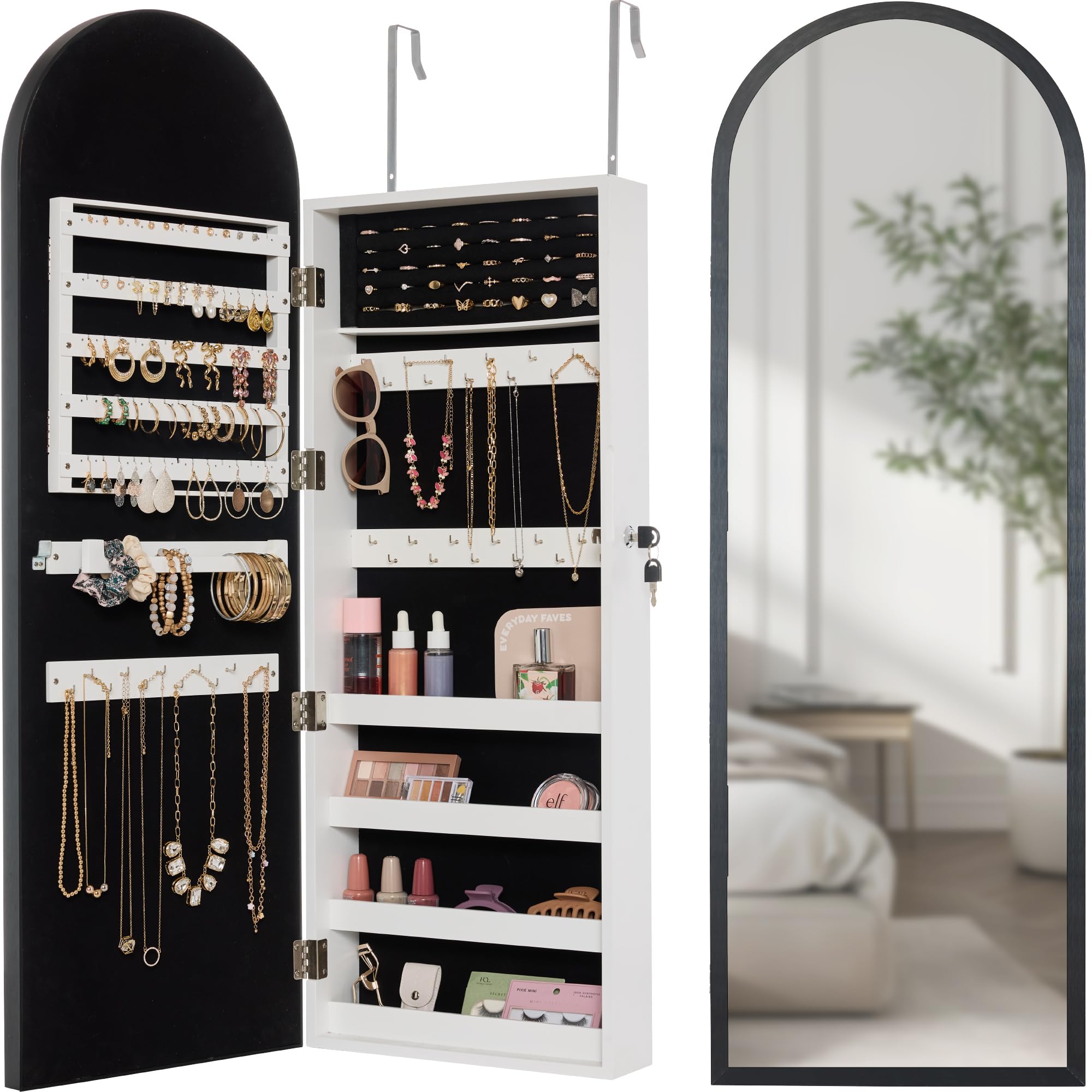 Gold Lockable Arch Full Length Jewelry Cabinet