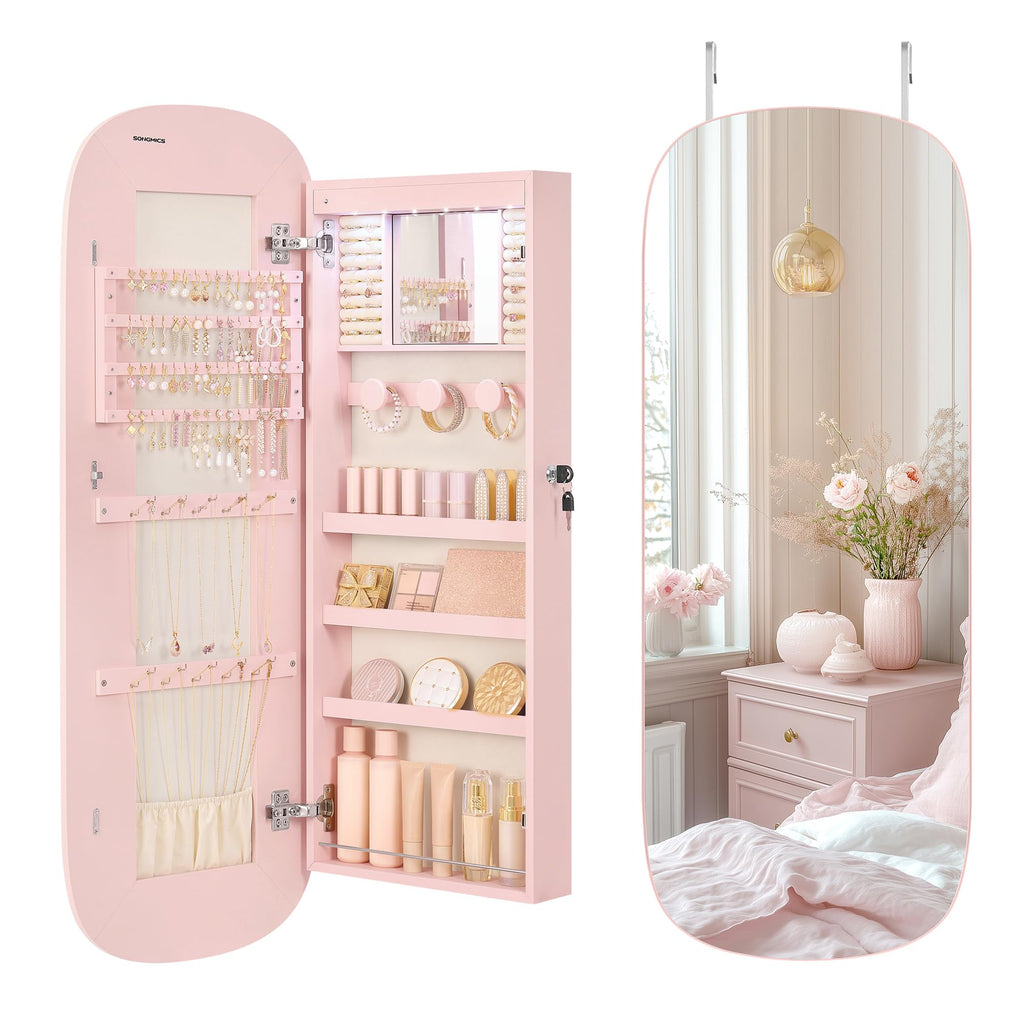 55 Inch White LED Lockable Arched Jewelry Cabinet