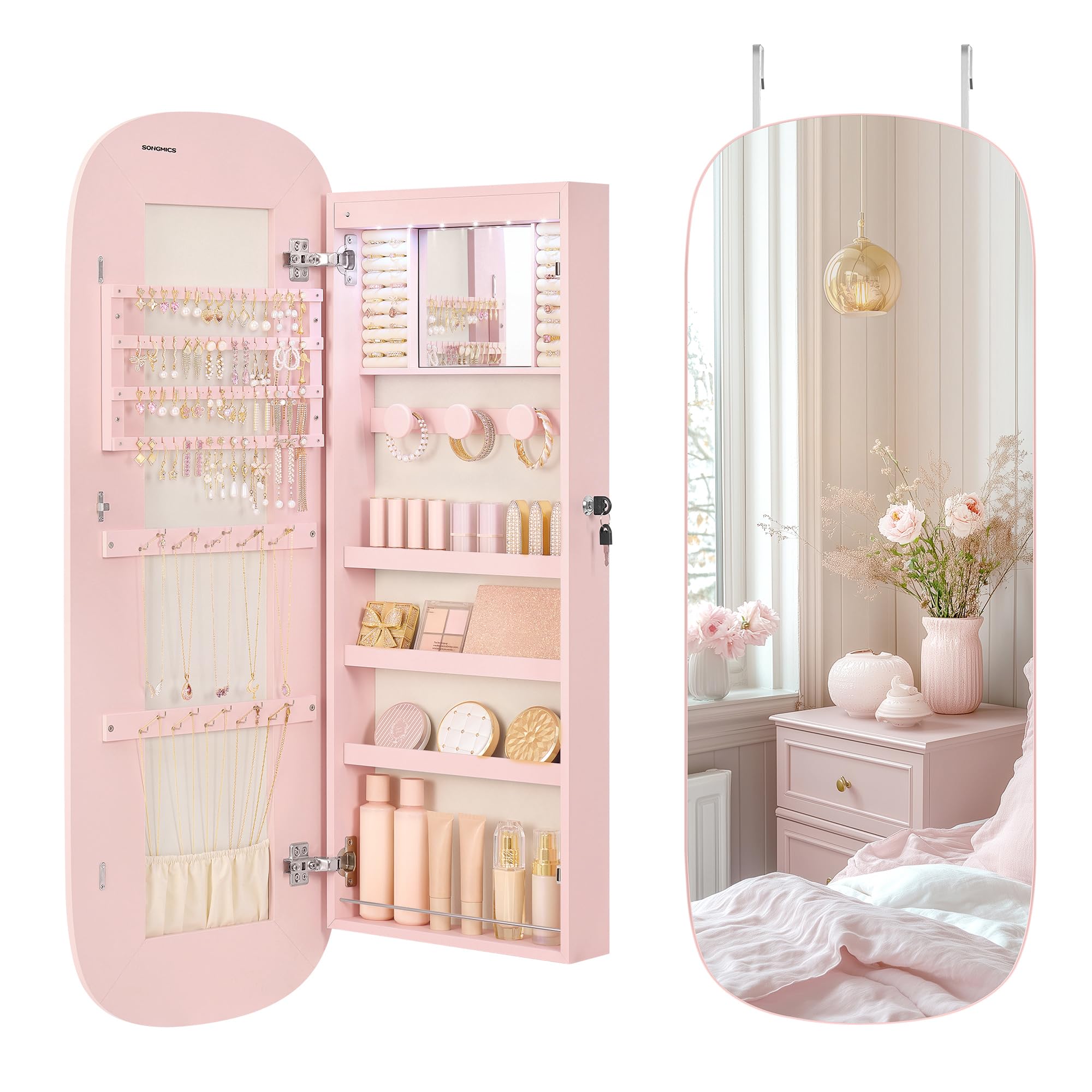 55 Inch White LED Lockable Arched Jewelry Cabinet