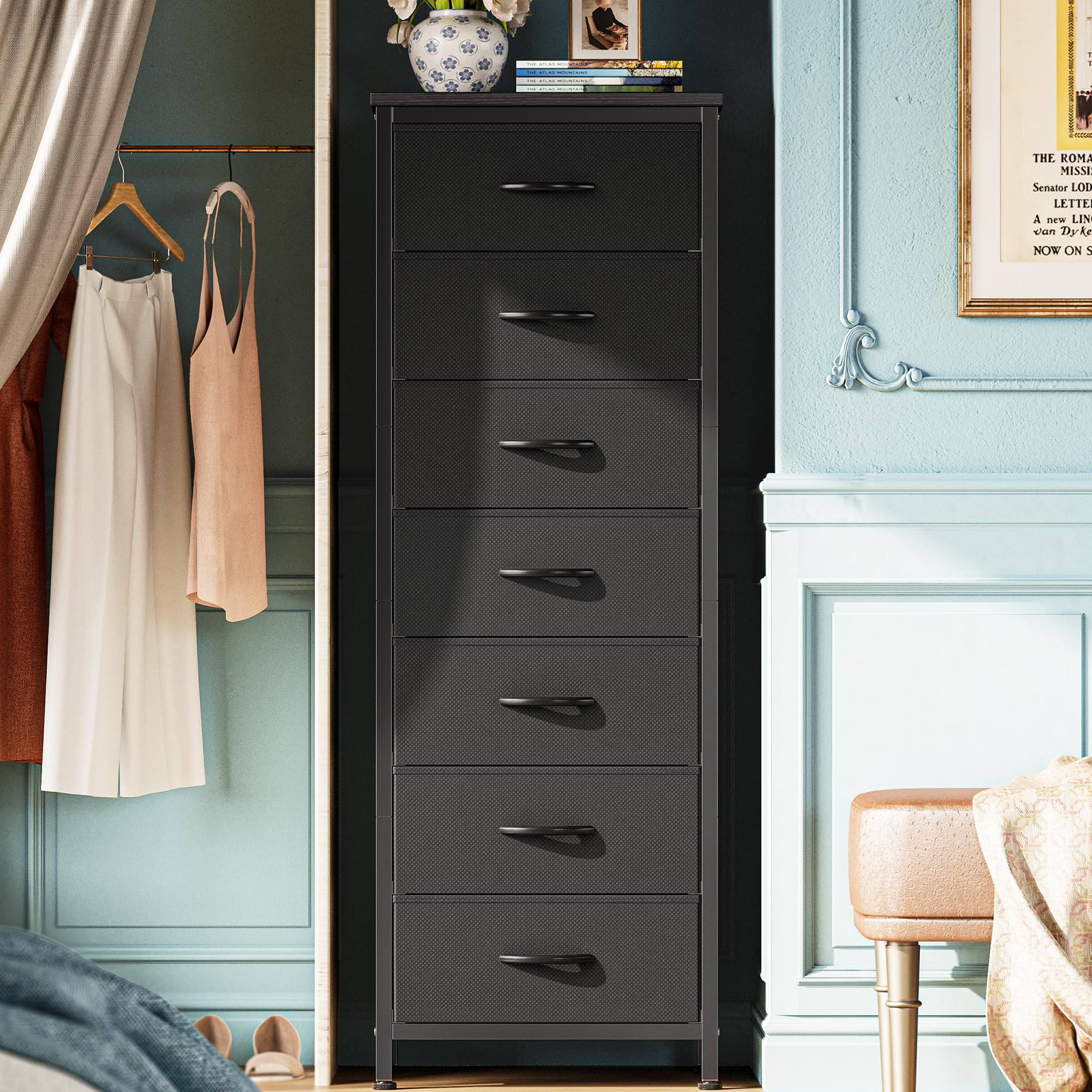 White 6 Drawer PU Leather Fabric Tall Storage Dresser