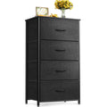 Black Wood Top 4 Drawer Small Fabric Dresser Cabinet