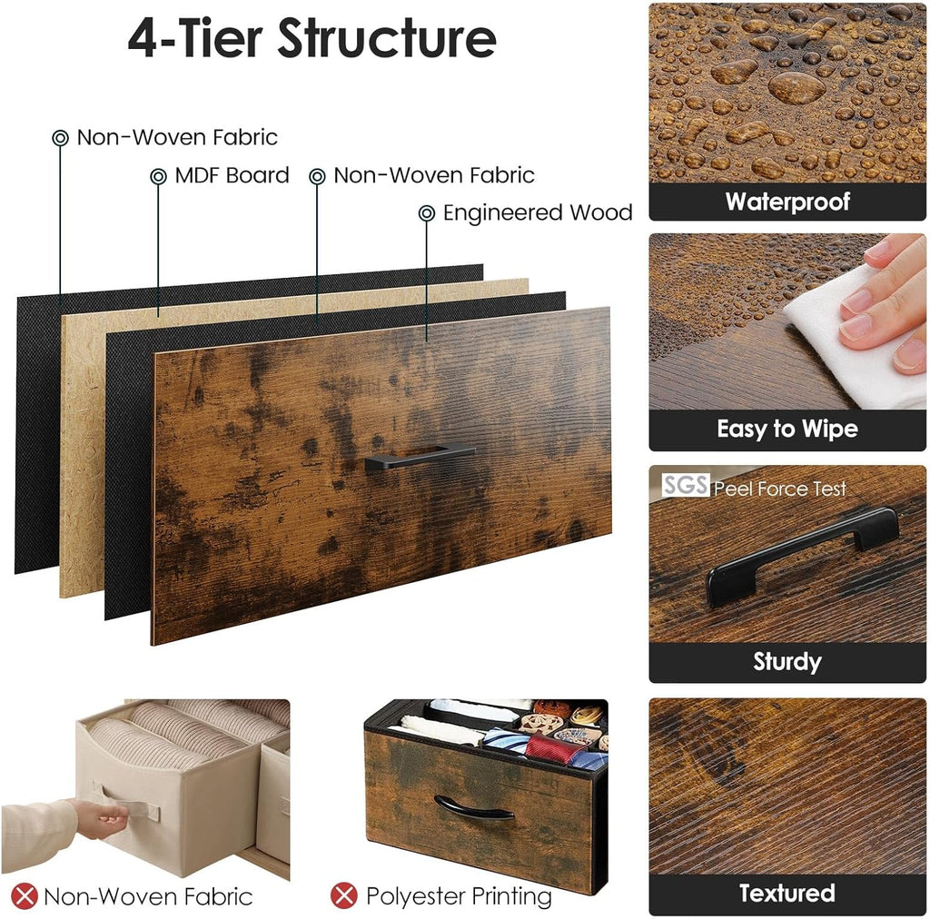 Wood Top Fabric 3 Drawer Bedroom Nightstand Dresser