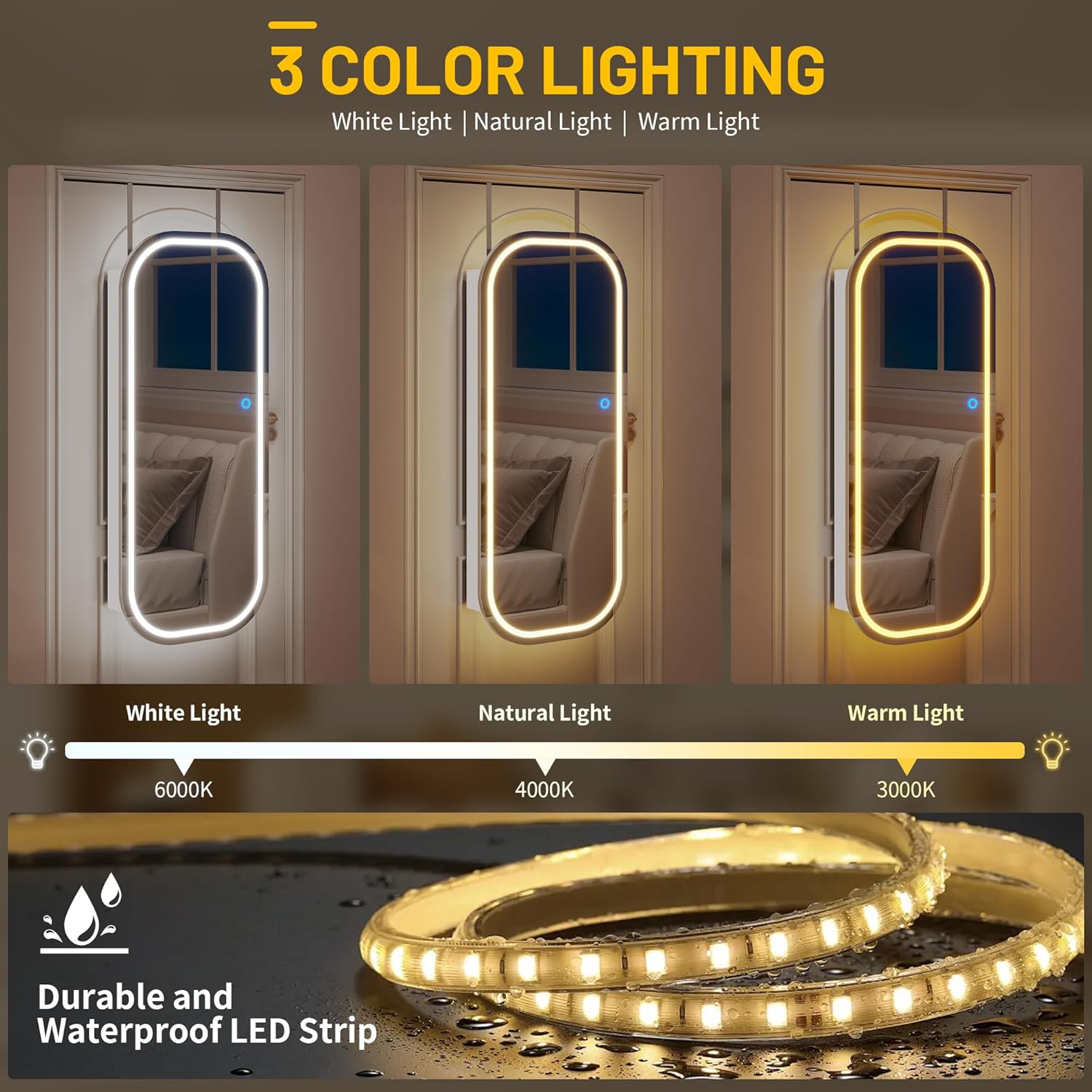 LED Lockable White Full Length Mounted Jewelry Armoire