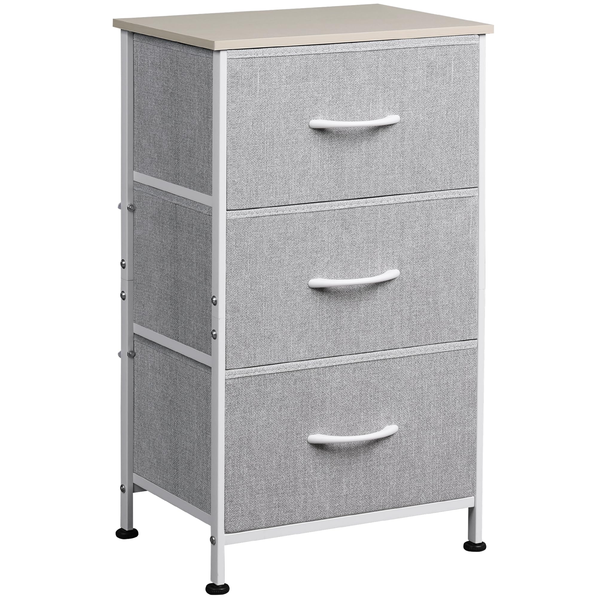 Charcoal Black Wood Top 3 Drawer Fabric Nightstand