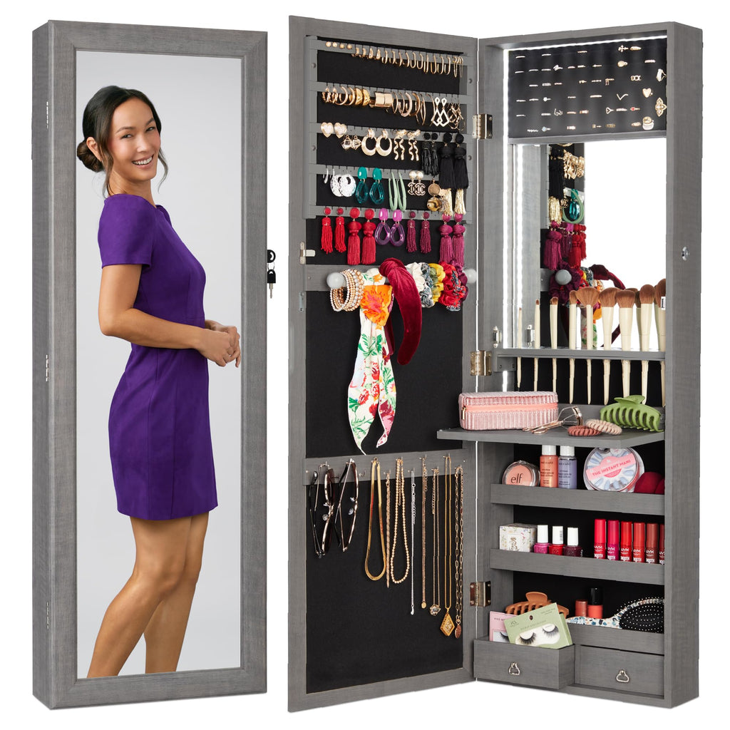 Gold Lockable Arch Full Length Jewelry Cabinet