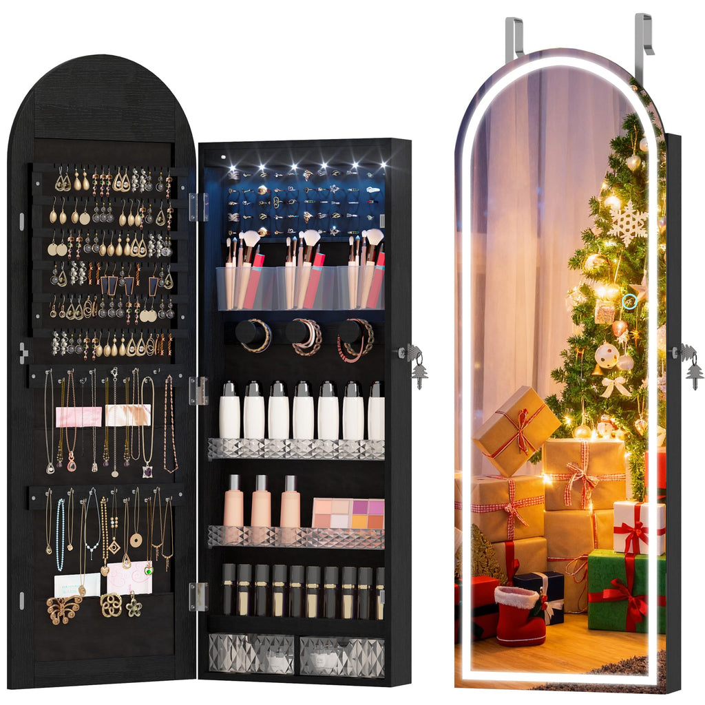 43 Inch White LED Lockable Arched Jewelry Cabinet