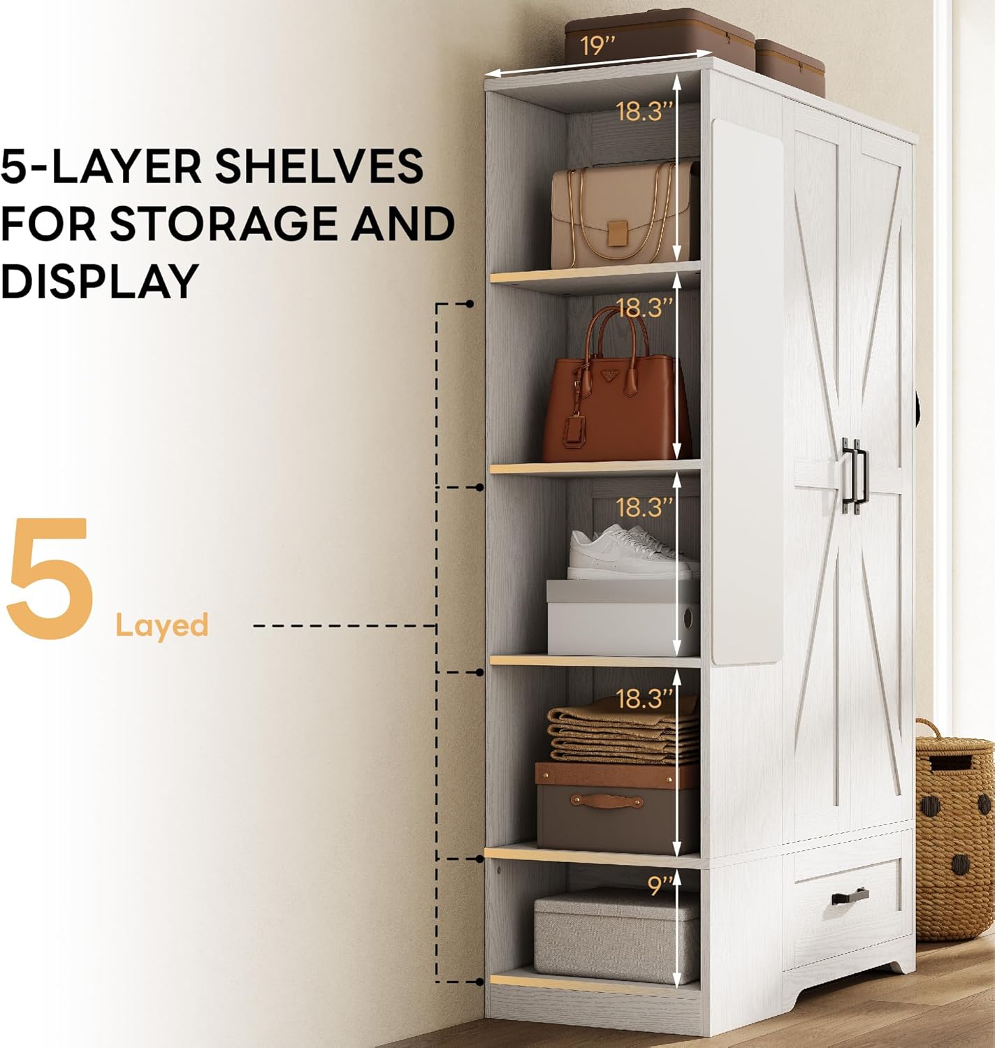 70 Inch White Freestanding Mirror Wardrobe Closet