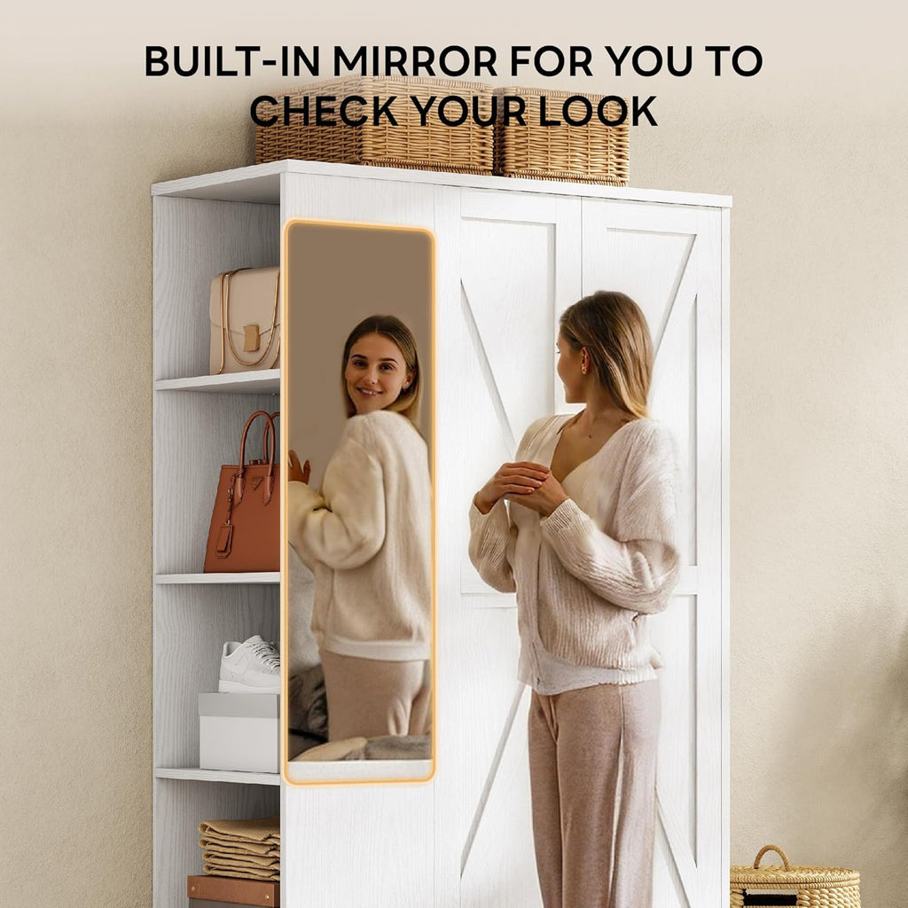 70 Inch White Freestanding Mirror Wardrobe Closet