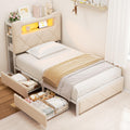 Grey Velvet Full LED Bed Drawers Charging Headboard