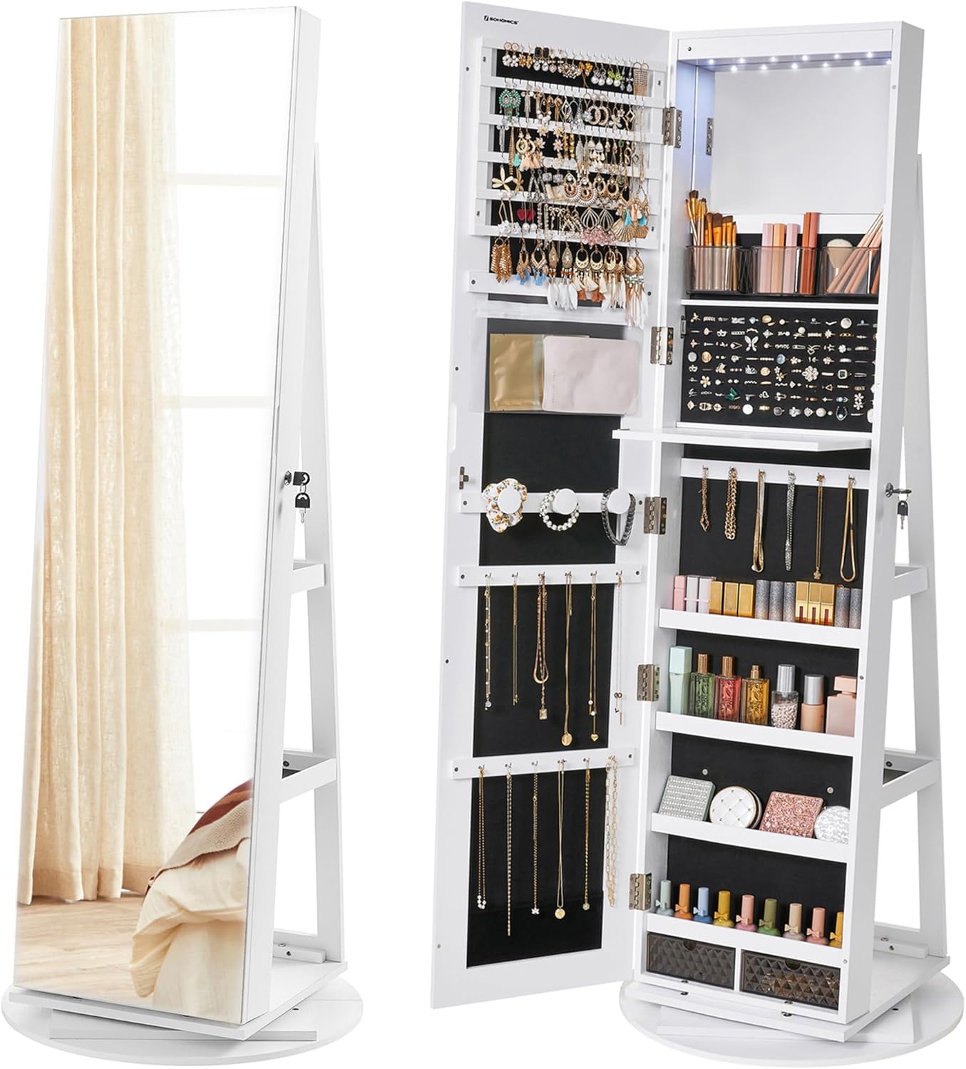 360° Swivel LED Lockable Full Length Jewelry Cabinet