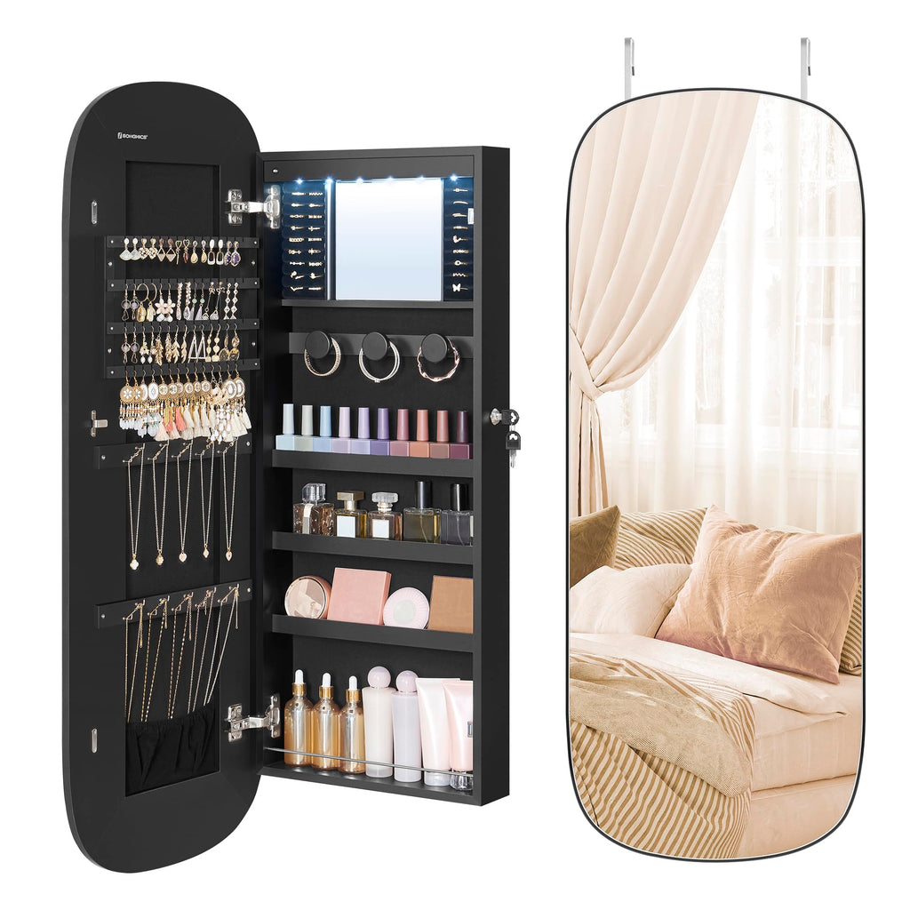 55 Inch White LED Lockable Arched Jewelry Cabinet