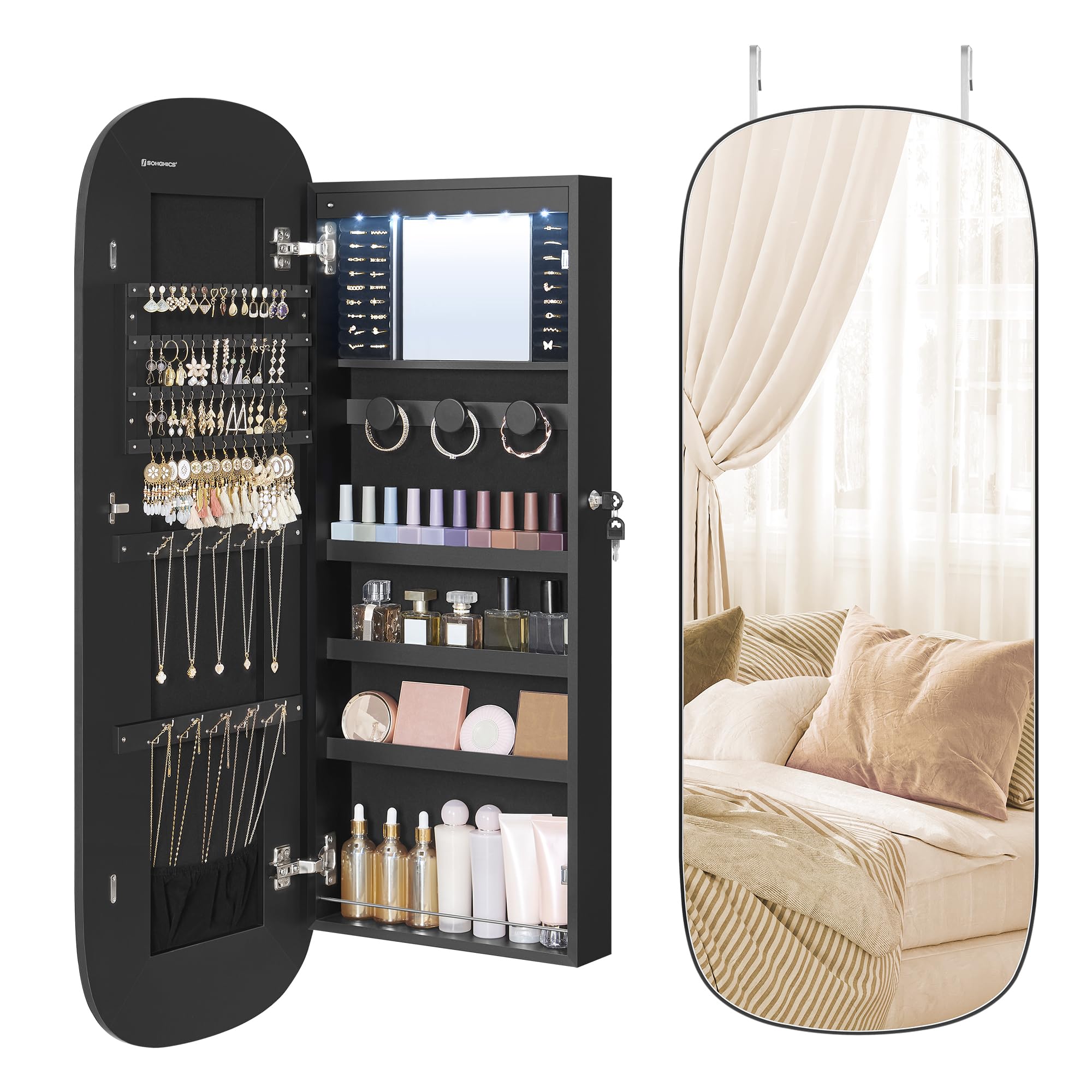 55 Inch White LED Lockable Arched Jewelry Cabinet