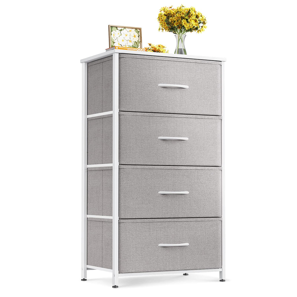Black Wood Top 4 Drawer Small Fabric Dresser Cabinet