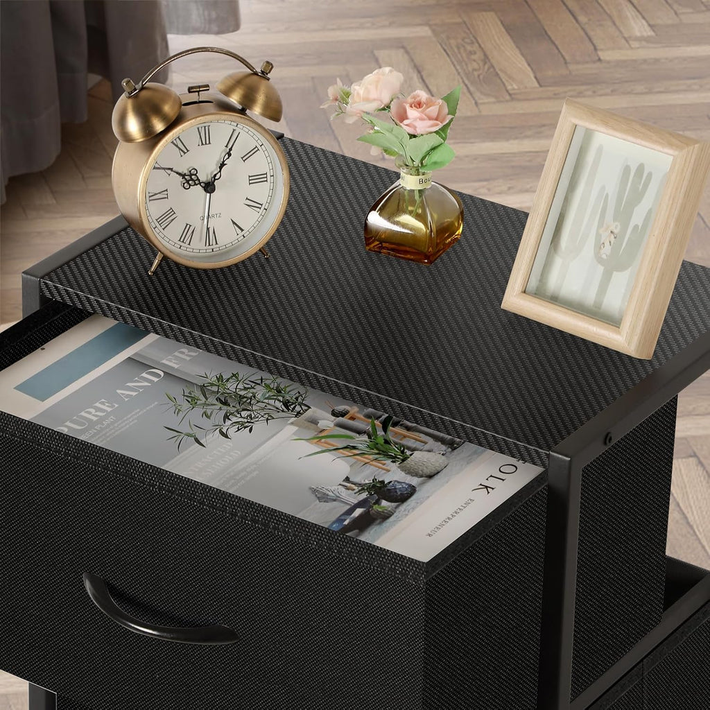 Black Wood Top 5 Drawer Fabric Tall Dresser