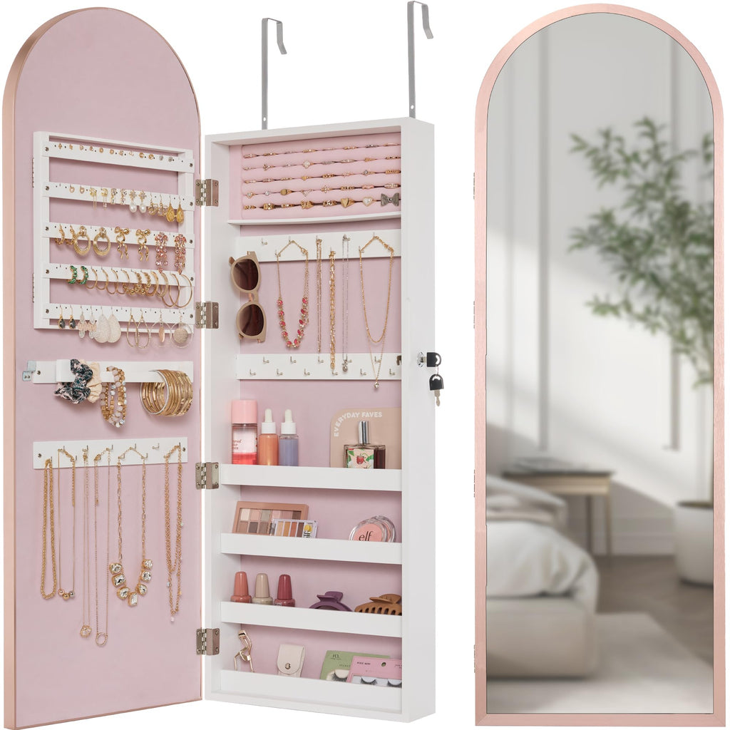 Gold Lockable Arch Full Length Jewelry Cabinet