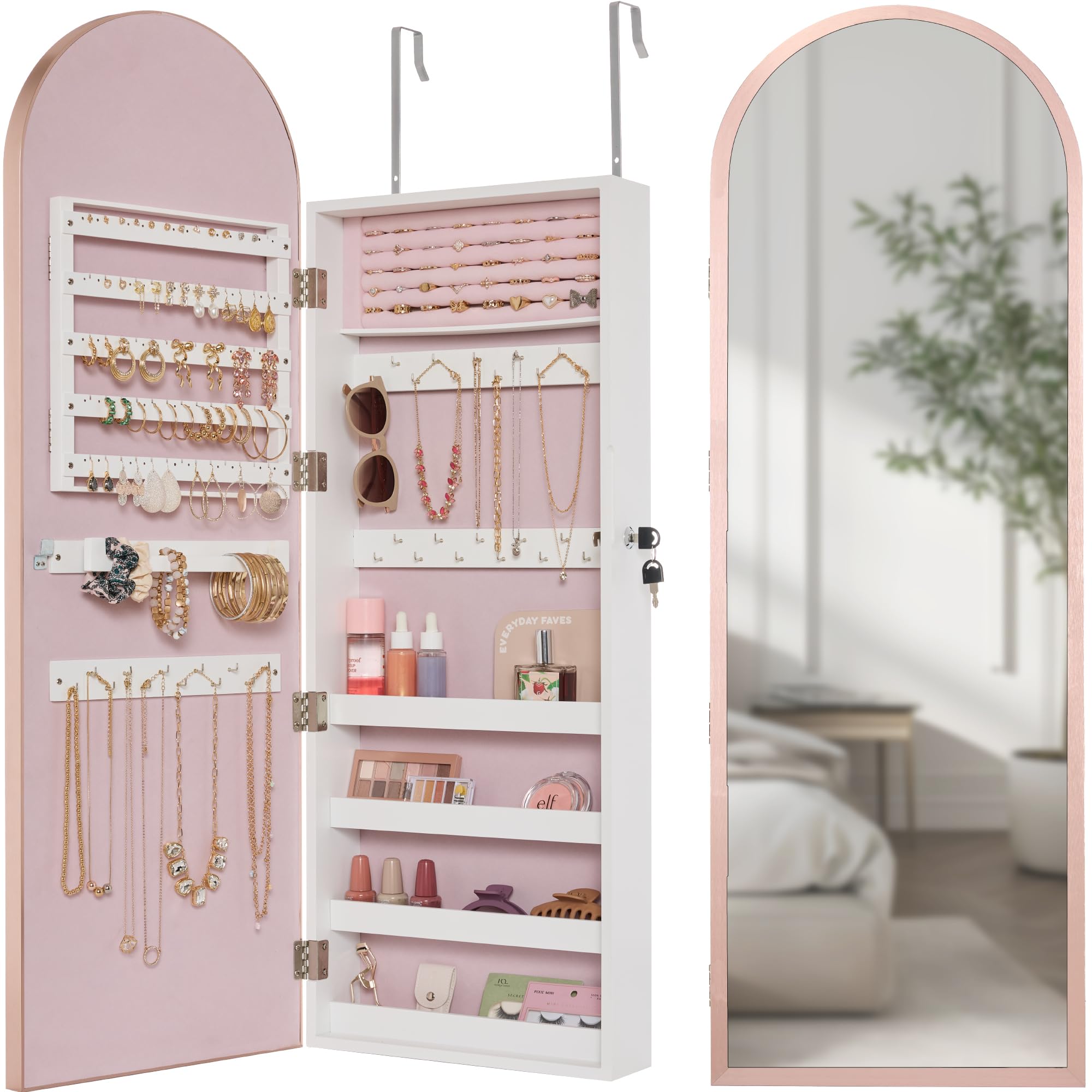 Gold Lockable Arch Full Length Jewelry Cabinet