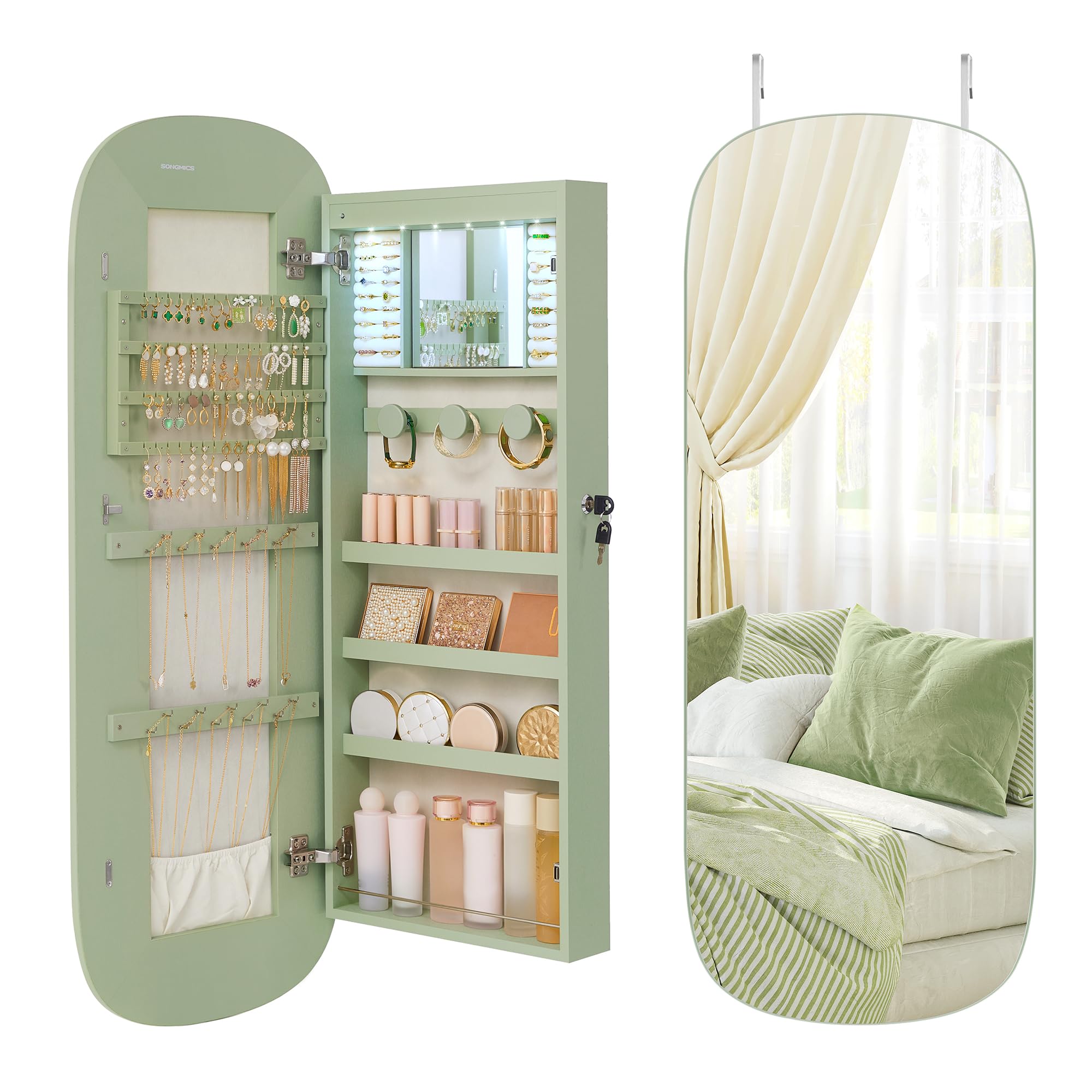 55 Inch White LED Lockable Arched Jewelry Cabinet