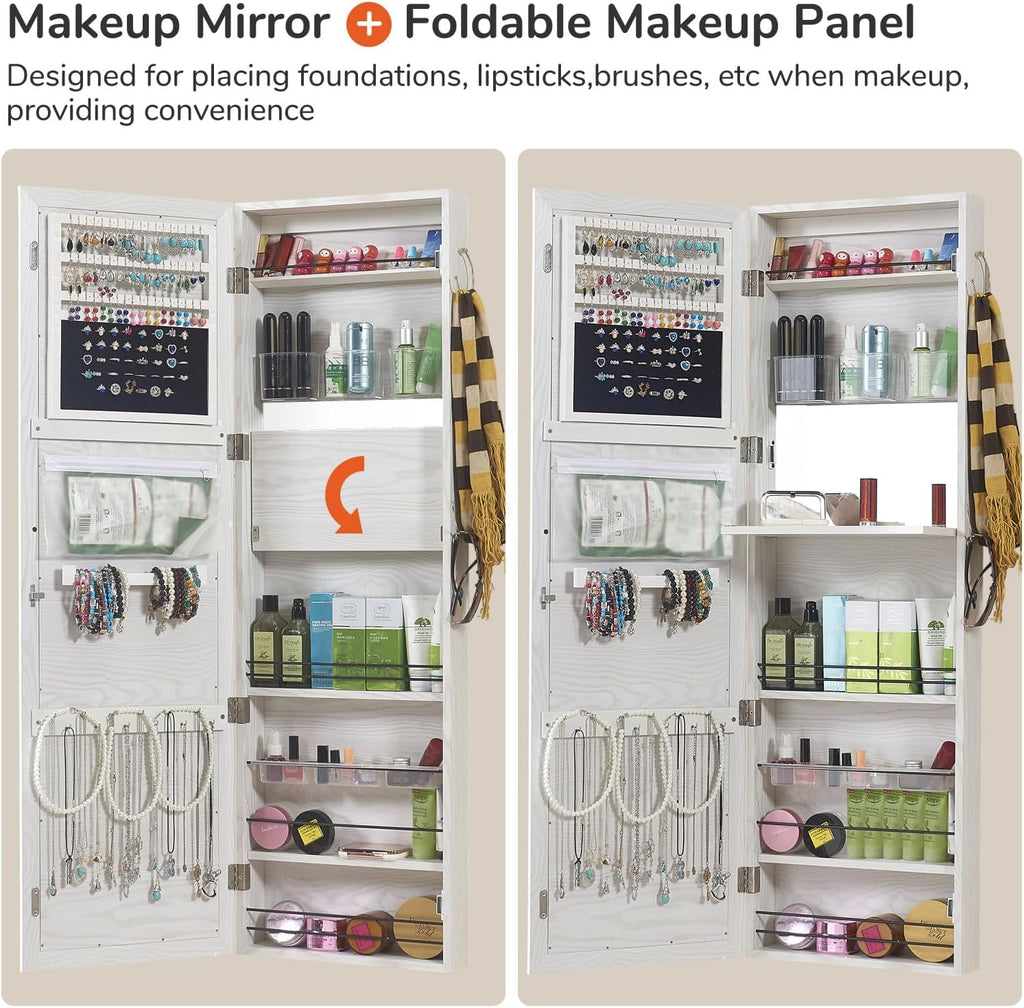White Oak Lockable Full Length Jewelry Mirror Cabinet