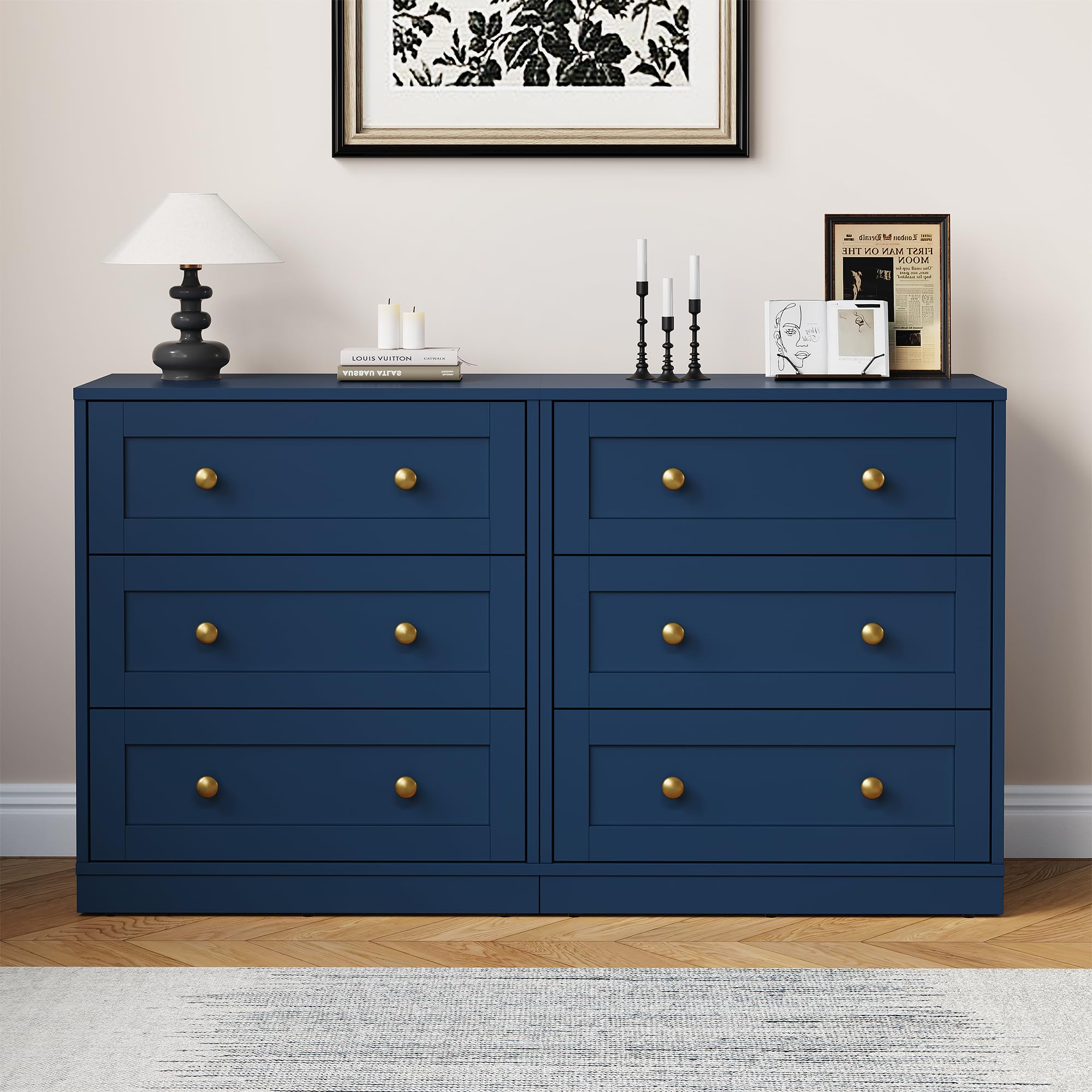 Beige Large Wood 3 Drawer Bedroom Nightstand