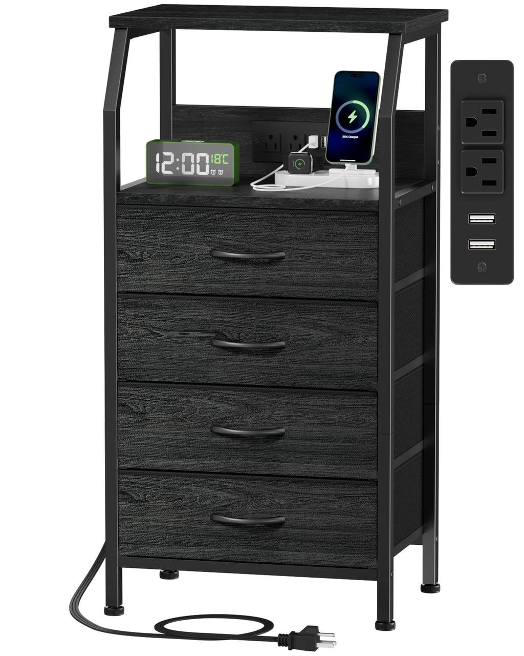 Rustic Brown 5 Drawer Dresser with Charging Station