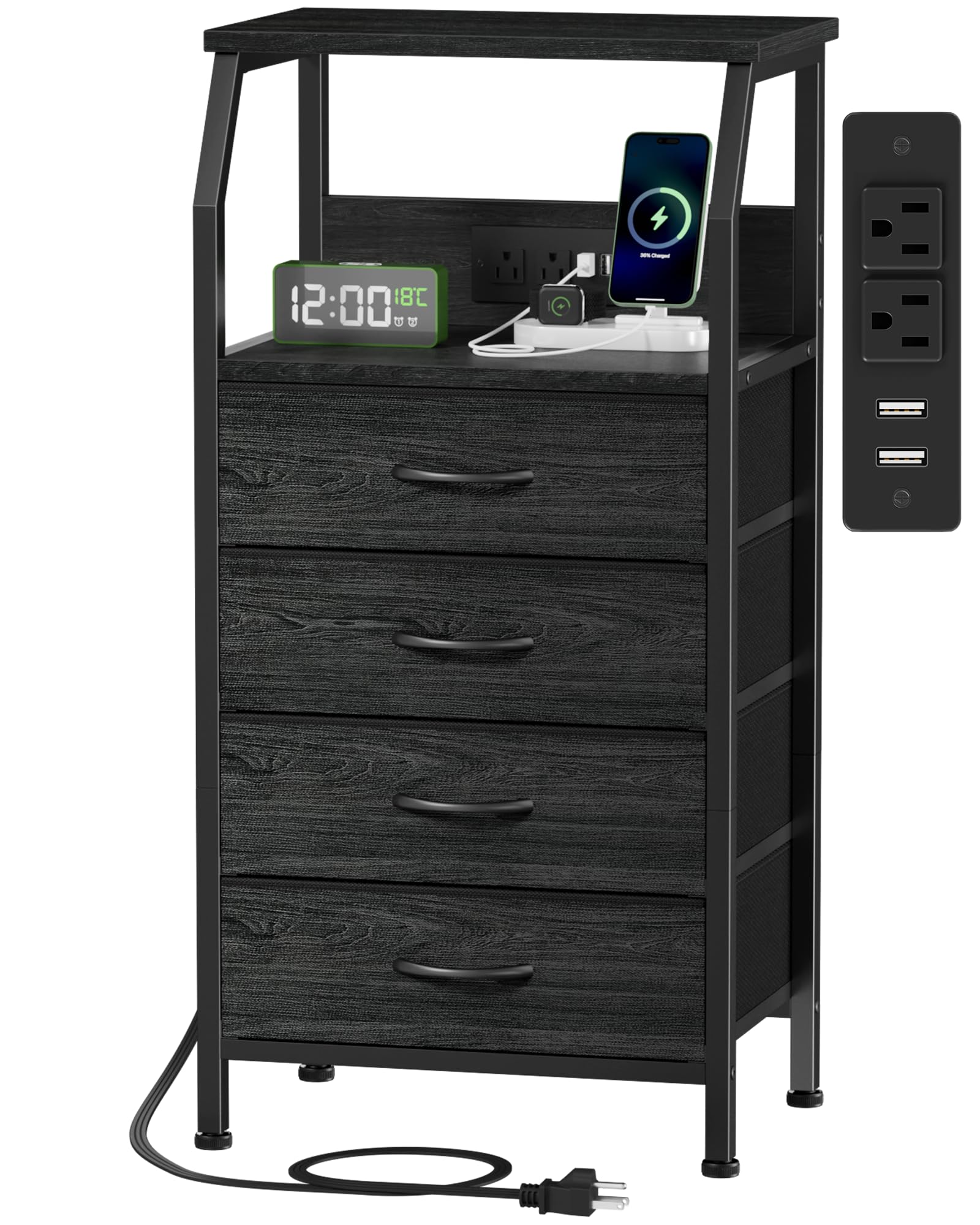 Rustic Brown 5 Drawer Dresser with Charging Station