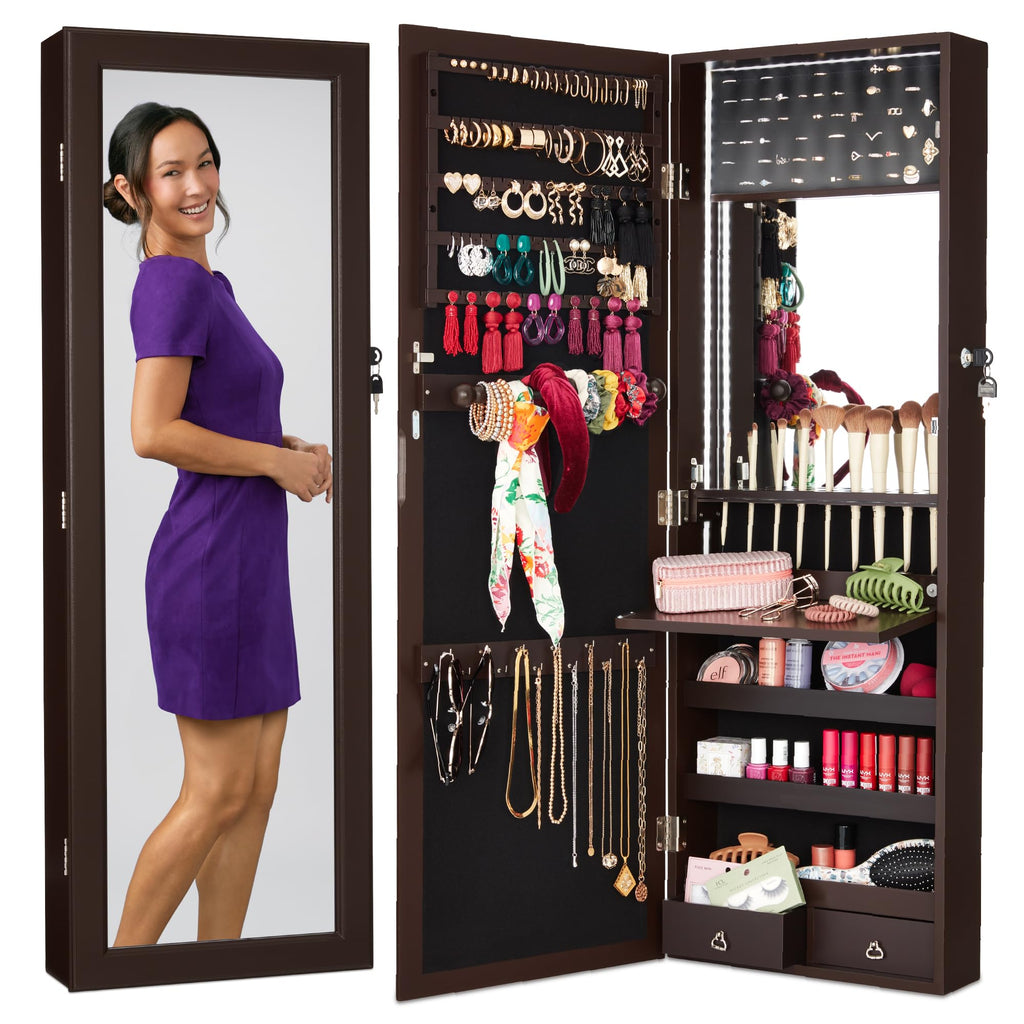 Gold Lockable Arch Full Length Jewelry Cabinet
