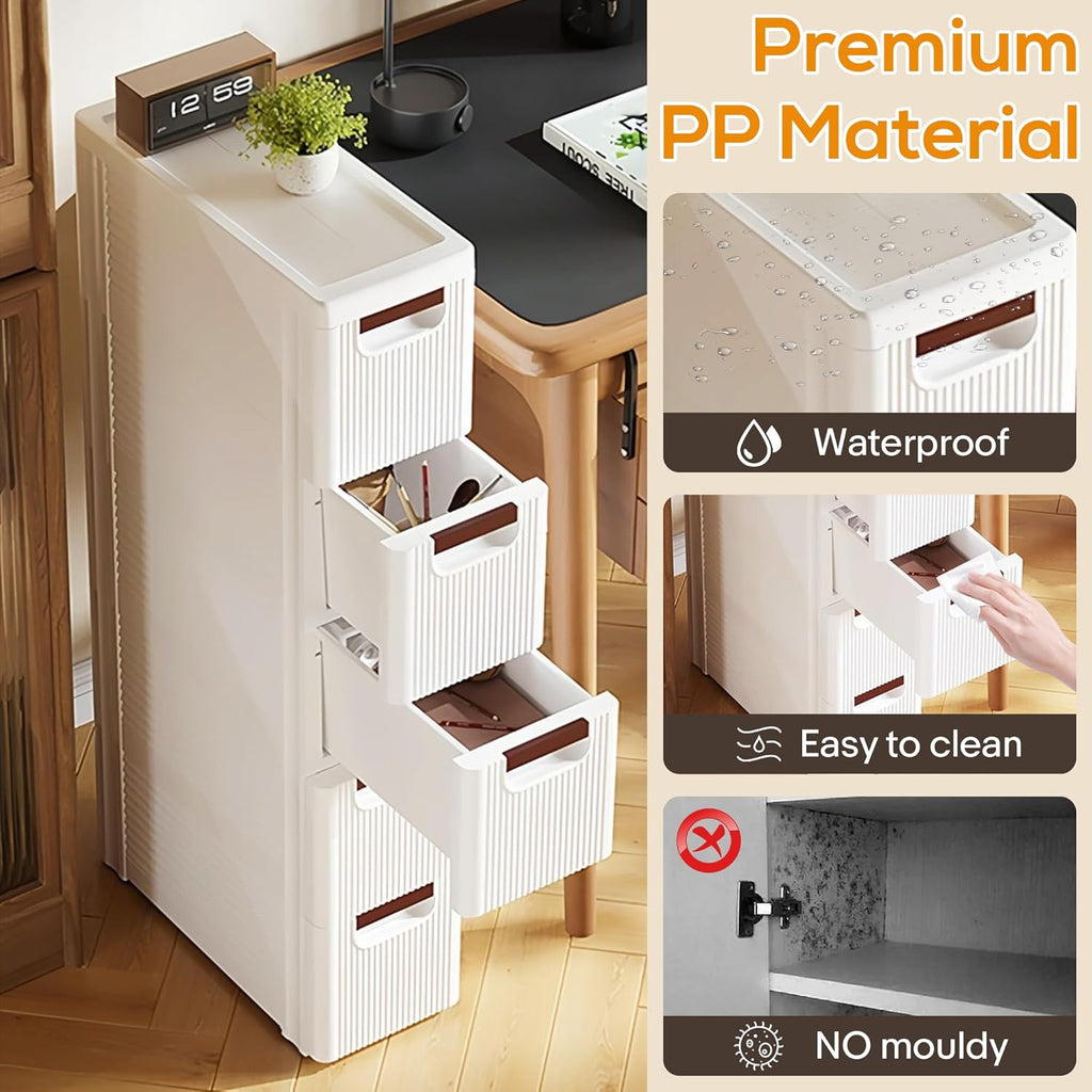 White Rolling 5 Drawer Slim Storage Organizer Cart