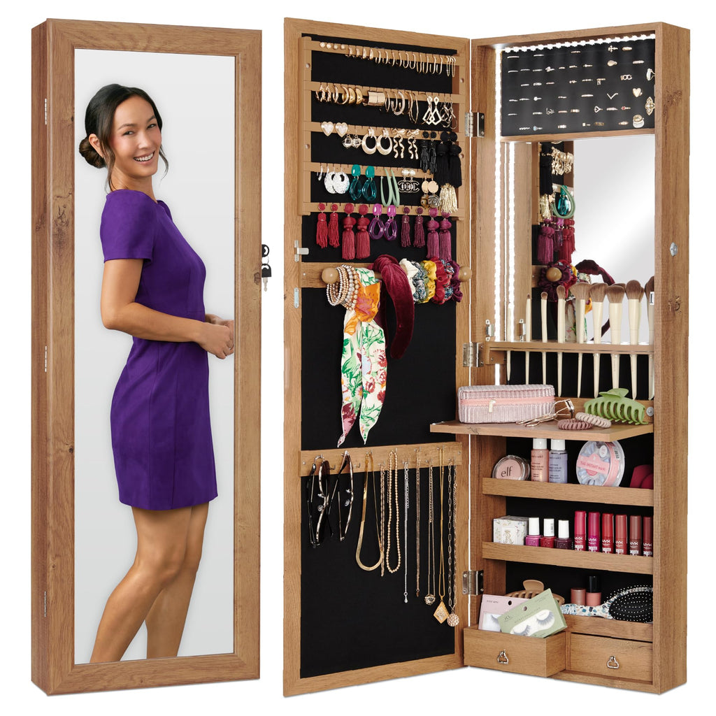 Gold Lockable Arch Full Length Jewelry Cabinet