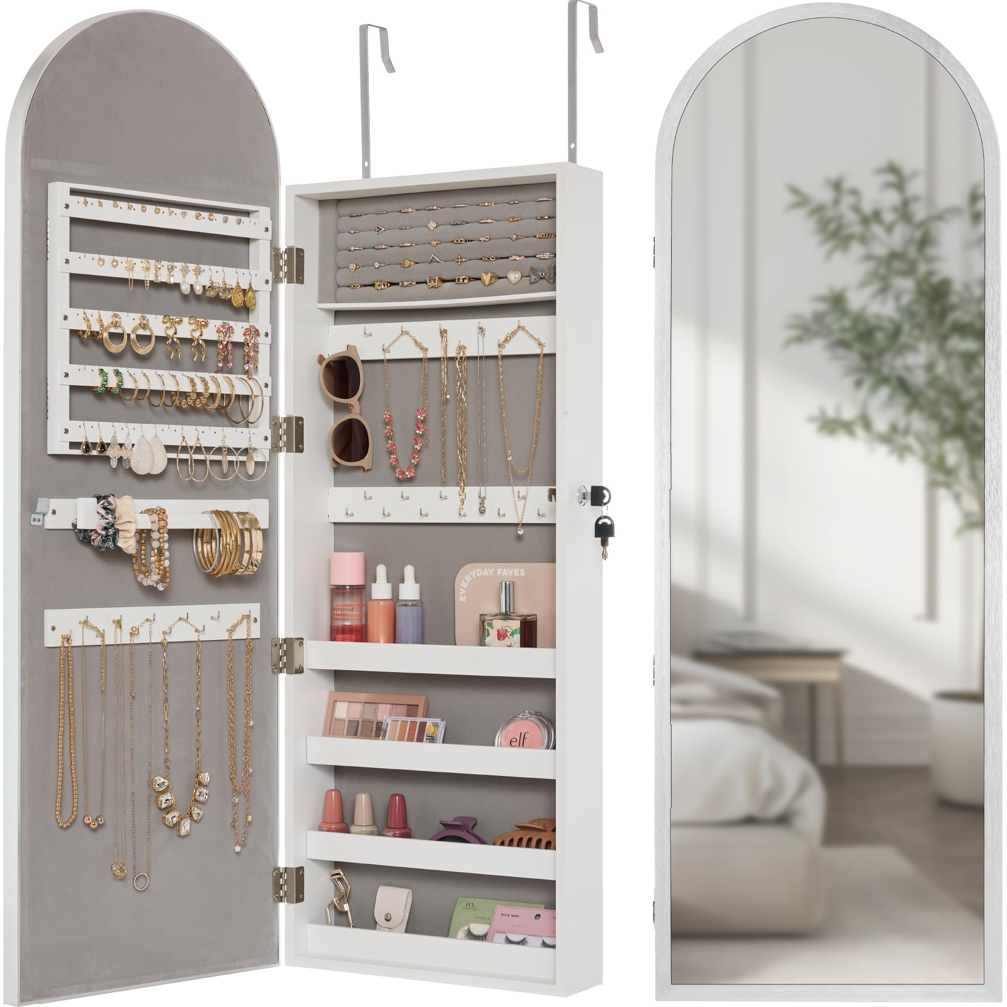 Gold Lockable Arch Full Length Jewelry Cabinet