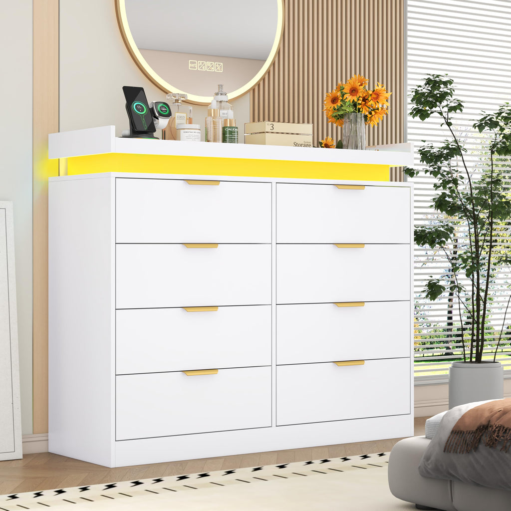 Black Wood 5 Drawer Tall Dresser LED & Power Outlet