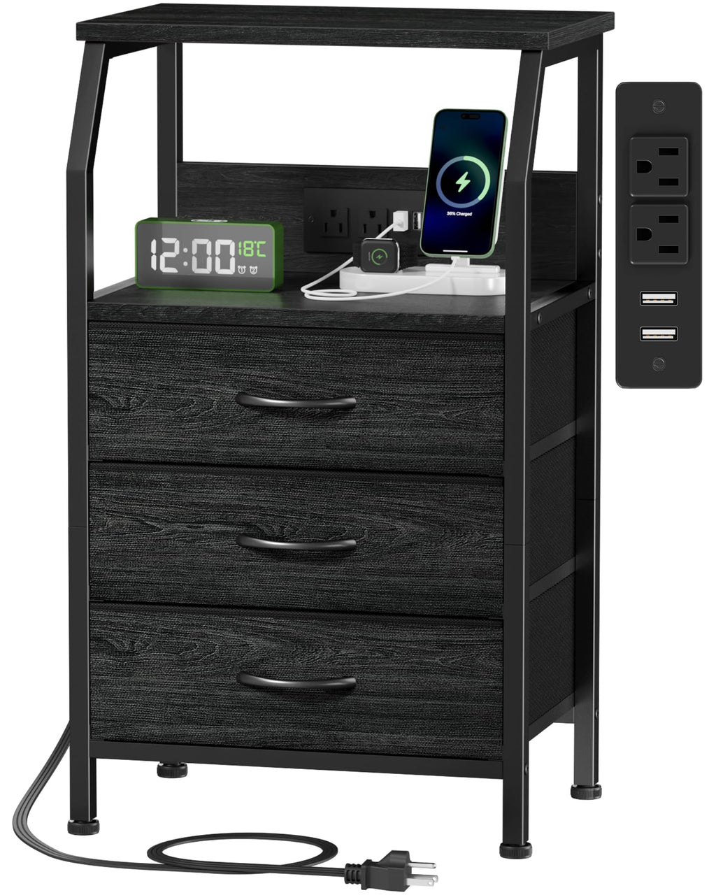 Rustic Brown 5 Drawer Dresser with Charging Station