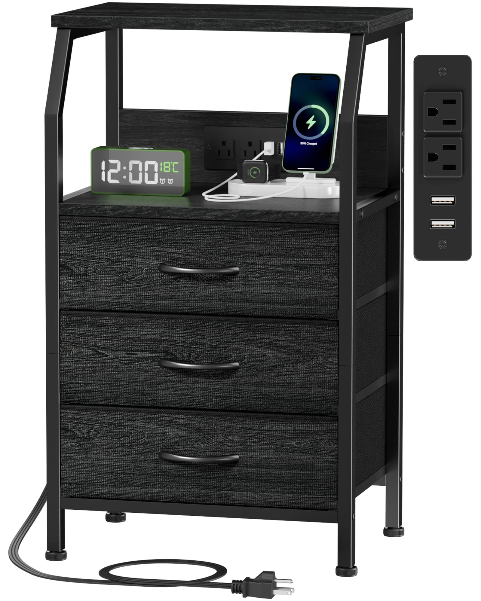 Rustic Brown 5 Drawer Dresser with Charging Station
