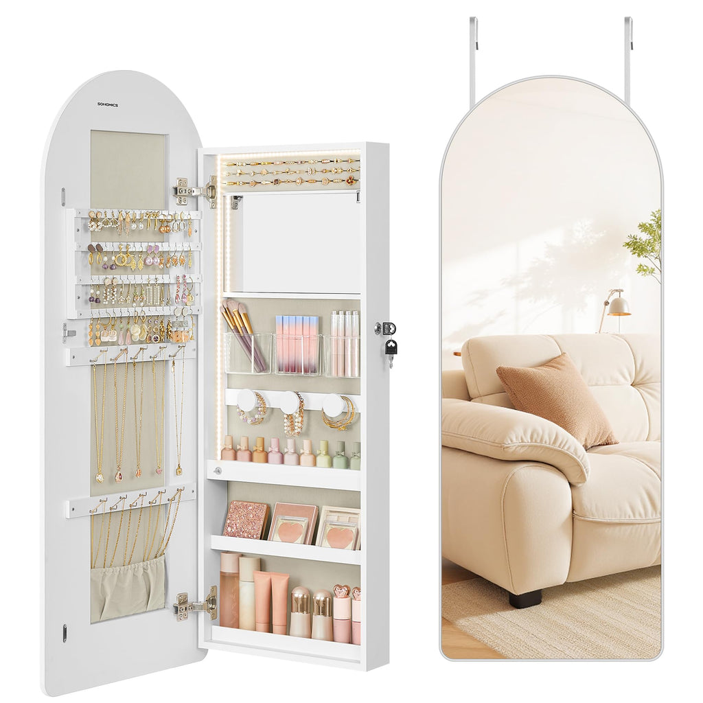 55 Inch White LED Lockable Arched Jewelry Cabinet