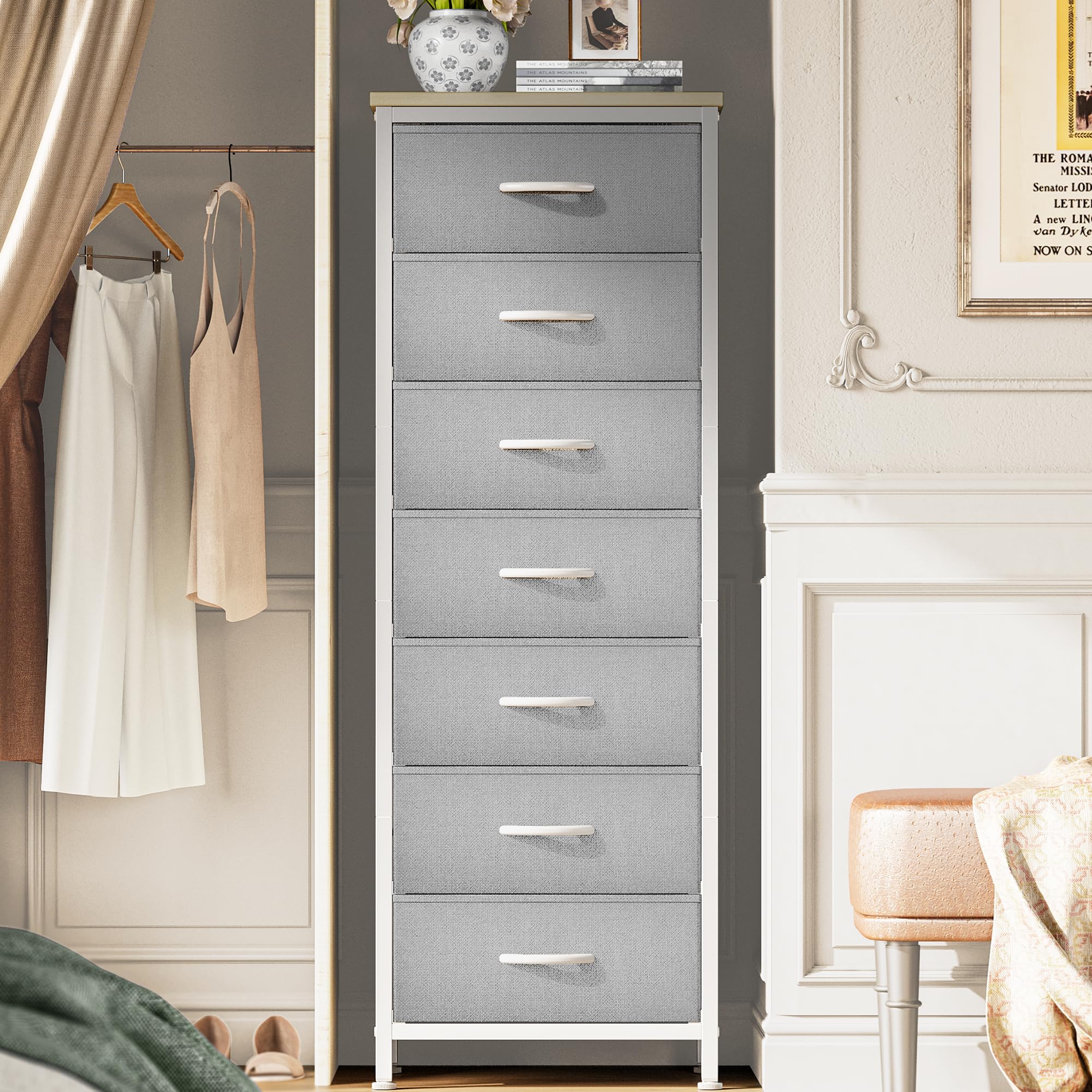 White 6 Drawer PU Leather Fabric Tall Storage Dresser
