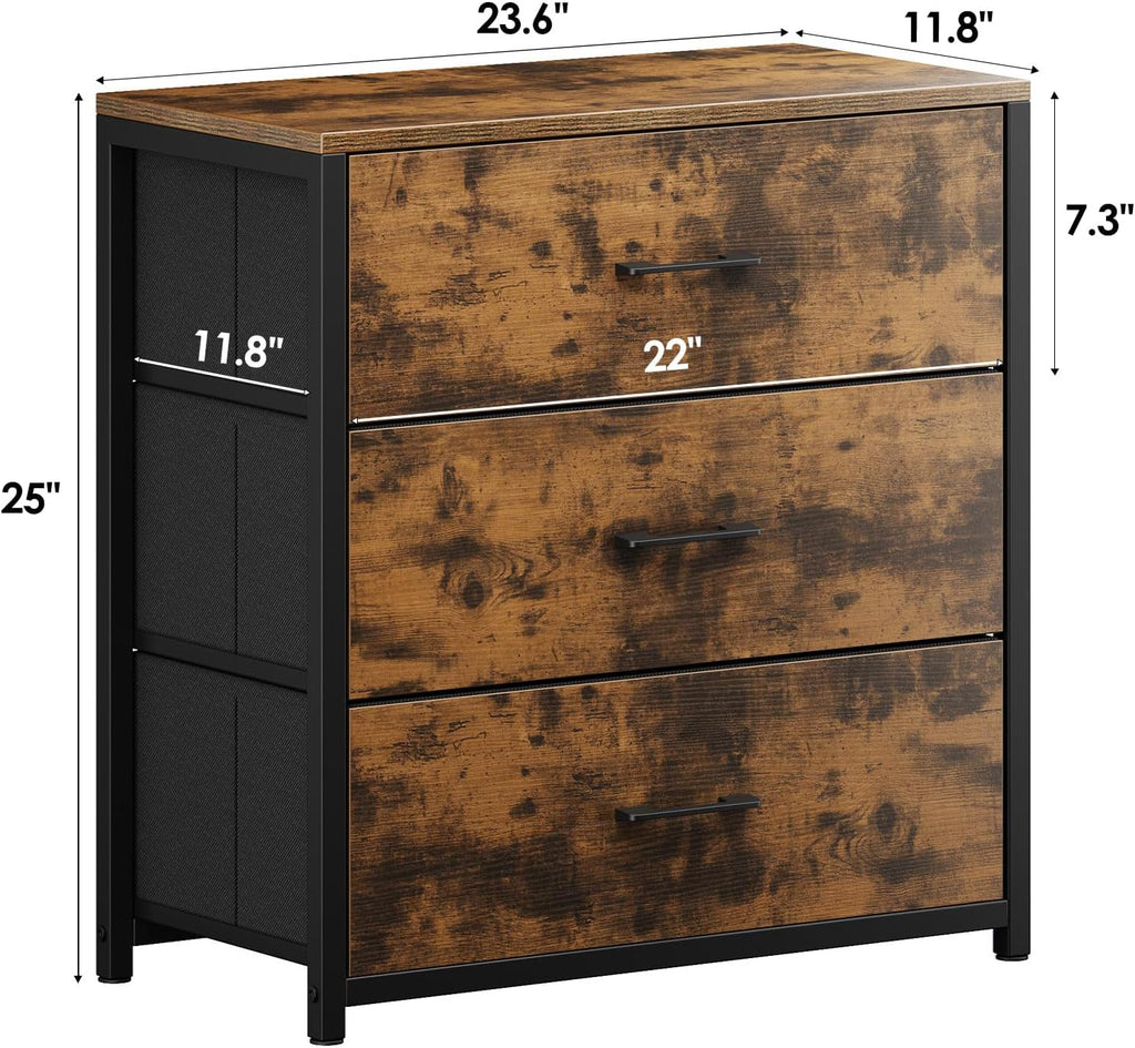 Wood Top Fabric 3 Drawer Bedroom Nightstand Dresser