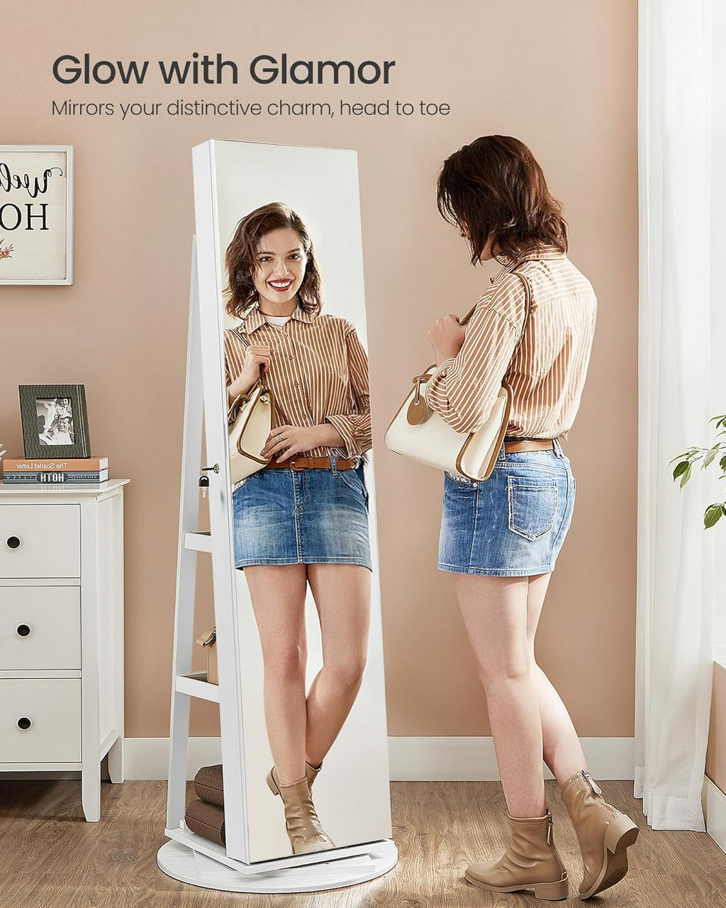 360° Swivel LED Lockable Full Length Jewelry Cabinet