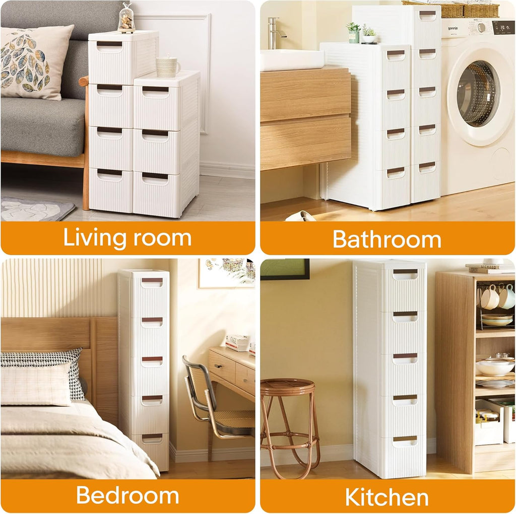 White Rolling 5 Drawer Slim Storage Organizer Cart