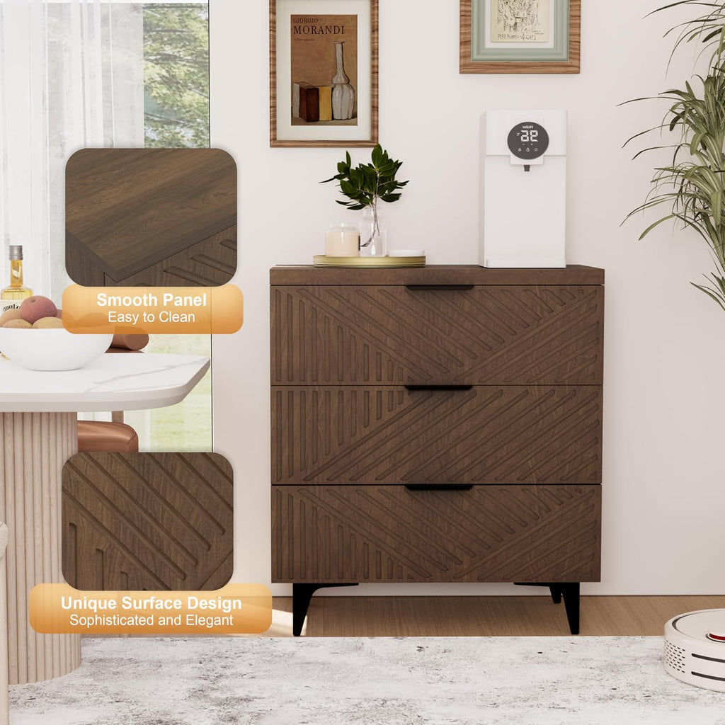 Brown Fluted 3 Drawer Oversized Bedroom Nightstand